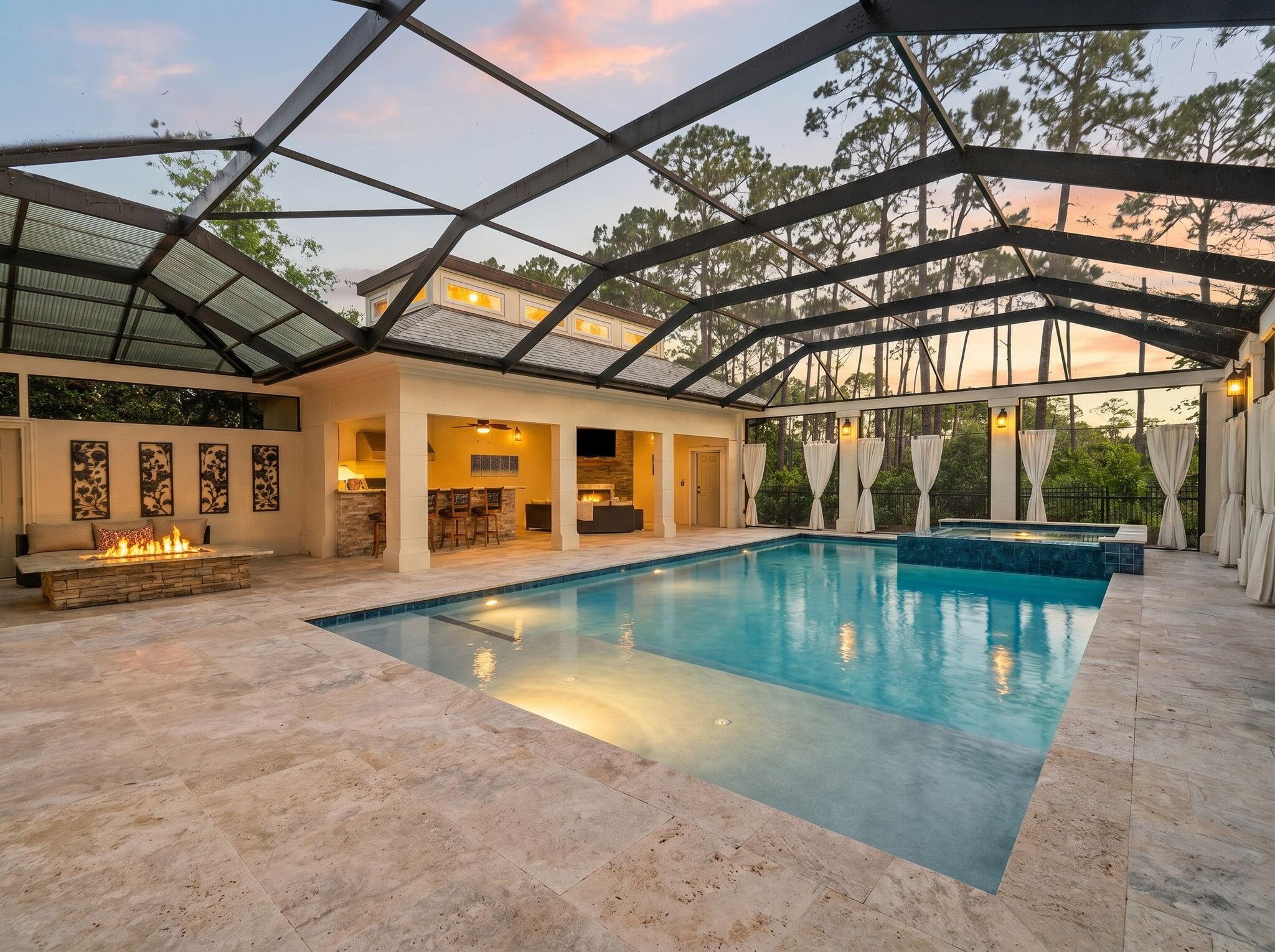 Welcome to 434 Captains Circle--an extraordinary European-inspired French Château, gracefully positioned within the prestigious, guard-gated enclave of Regatta Bay. This private, 24/7 secured sanctuary offers a rare blend of refined elegance and coastal serenity, meticulously crafted for both grand-scale entertaining and elevated everyday living. Set on 1.23 acres of lush, manicured grounds and constructed with ICF for enduring strength and efficiency, this custom estate is a testament to timeless design and impeccable craftsmanship. Uniquely sited right off the tranquil shores of Choctawhatchee Bay, the residence boasts over 80 feet of waterfront, framed by native sawgrass and an untouched nature preserve--offering a truly serene and picturesque backdrop. Encompassing nearly 8,000 square feet of exquisitely appointed interiors, this architectural masterpiece embodies the art of fine living, where grand proportions and classical French design converge with modern comfort. Each room has been thoughtfully curated to exude casual luxury, timeless detail, and an effortless sense of sophistication.

As you arrive at this stately estate, you're welcomed by mature, manicured landscaping and an expansive brick paver circular drive centered around an exquisite Italian fountain perfectly framing the limestone-clad façade of this chateau-inspired masterpiece. Constructed with nearly 9-inch thick poured concrete exterior walls, the home offers unparalleled structural integrity and timeless grandeur. The entrance is marked by a pair of magnificent, hand-carved mahogany doors, each standing 8 feet tall, opening into a breathtaking two-story foyer crowned with a soaring 22-foot domed ceiling. A sweeping freestanding curved staircase known as the 'wedding' stair graces the space, crafted in rich wood and adorned with intricate ironwork. Italian marble columns, dual Juliette balconies, and grand architectural symmetry elevate the ambiance. Throughout the estate, natural oak hardwood floors, 10-foot ceilings, and lavish Venetian plaster walls are complemented by elaborate millwork, including 14-inch baseboards and crown moldings ranging from 8 to 14 inches each detail a testament to timeless artistry and refined craftsmanship.

Just off the grand foyer, refined functionality allows access to a tastefully appointed powder room, a private elevator, and two oversized garages accommodating up to four vehicles and/or a golf cart, complete with newly finished polyaspartic-coated floors for a sleek, durable finish. Beyond the foyer, the estate opens to expansive, light-filled living spaces framed by grand windows and elegant French doors, inviting in an abundance of natural light. The formal dining room is an entertainer's dream, currently showcasing an ornate Italian table that comfortably seats twelve beneath a custom-painted ceiling medallion and a striking Art Deco-inspired glass chandelier. The chef's kitchen is both stylish and functional, featuring refreshed custom cabinetry with sleek contemporary hardware, granite countertops and backsplash, a spacious walk-in pantry with custom shelving, a generous center island, and a separate breakfast bar. High-end appliances, including a Sub-Zero refrigerator, Thermador double ovens, Viking gas range and microwave, and more, ensure culinary perfection in every detail. Anchoring the living area is a stunning marble gas fireplace flanked by custom wood built-ins, offering warmth and timeless charm. Hidden within the home's refined design are two private studies what we fondly call its 'secrets.' One office exudes soft elegance with lighter tones, built-in bookcases, and dual French Empire crystal chandeliers, while the second office/den is richly appointed with Brazilian wood accents, intricate custom shelving, dramatic 10-foot Italian marble columns, wood-paneled walls, and wood-coffered ceilings evoking the grandeur of a European gentleman's library.

Occupying the second floor, the opulent primary suite offers a private sanctuary of sophistication and comfort. A serene balcony overlooks the pool area, while a marble-clad gas fireplace adds warmth and timeless elegance. Rare and indulgent, the suite boasts dual spa-inspired ensuites, each with its own distinct design narrative. One bath evokes a coastal serenity with soft hues of cream and blue, featuring a freestanding tub/shower, a water closet, oak wood floors, a waterfall-inspired glass sink, granite countertops, makeup vanity, custom cabinetry, and an expansive custom walk-in closet. The second bath channels a Roman-inspired ambiance with rich tan and cream tones, heated marble floors, a marble walk-in shower, private sauna, traditional single vanity, and its own custom walk-in closet. This extraordinary suite redefines luxury living with thoughtful design and unparalleled comfort.

The second level hosts three additional generously proportioned bedroom suites, each a private sanctuary featuring its own architecturally distinctive en-suite bath. Appointed with granite-topped single vanities, private water closets, and custom tiled walk-in showers (one suite also boasting a deep soaking tub) these retreats combine timeless elegance with modern comfort. Custom walk-in wardrobes complete each suite, offering both style and function. Adjacent to the bedrooms, a spacious utility room enhances daily living with custom cabinetry, granite countertops, and an oversized utility sink thoughtfully designed for seamless multitasking and refined efficiency. The third floor is devoted to a refined entertainment suite. At one end, a cozy cinema lounge adjoins a discreet half bath. The central space features a classic billiards table, while the far end offers a stylish gaming corner and bespoke wet bar ideal for relaxed, sophisticated gatherings.

The grandeur of the estate continues beyond its walls, where the outdoor living spaces are nothing short of enchanting. A private, resort-style oasis awaits within the fully enclosed lanai, elegantly finished with travertine tile flooring and centered around a spectacular 19' x 36' pool and an 8' x 8' elevated spa. A dedicated outdoor pool bath adds convenience, while every element has been thoughtfully designed for both lavish entertaining and serene relaxation. The alfresco experience is elevated by a fully appointed outdoor kitchen and bar, featuring top-of-the-line Viking and Lynx appliances, including a gas grill, gas stove, dual refrigerators, and a professional-grade pizza oven. Multiple fire features a gas fireplace with mounted television, a natural gas firepit, and a charming wood-burning firepit create inviting ambiance day or night. Extending the luxury to the water's edge, a private, 300-foot lighted pier leads to the tranquil canal just off Choctawhatchee Bay. Complete with a picturesque sitting area and dock with a boat lift / boat house being completed by Summer, it offers a serene vantage point for morning coffees, sunset reflections, or effortless access to the waterway by boat completing this exceptional coastal retreat.

Thoughtfully designed for refined living, this exquisite château offers timeless elegance and effortless comfort just moments from the best of the Emerald Coast. A rare offering that must be experienced to be truly appreciated.