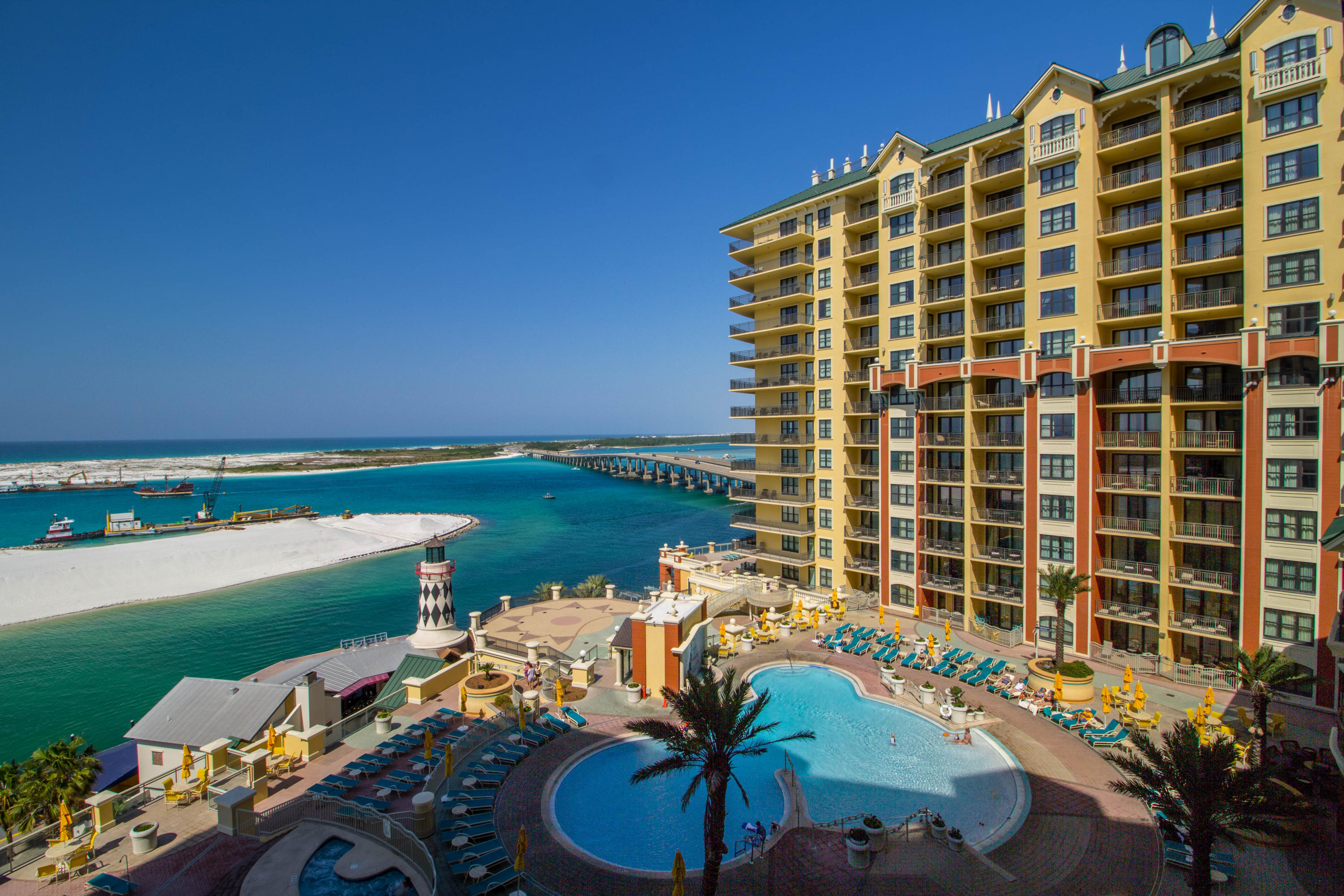 Fractional Ownership. Share D for sale. 6 Weeks of Usage each year. Two bedroom plus an additional bunk room and can sleep up to 8 guests. Spectacular views include the East Pass, Destin Bridge, Crab Island and the Gulf of Mexico. Amenities galore include The Spa at Emerald Grande offering 11 treatment rooms for individual and couple treatments, East Pass fitness center with cardiovascular equipment and free weights, water beach shuttle that will take owners to Destin's famous pristine, white beaches, 2,500 square foot Grande Vista Pool Deck,and much more.