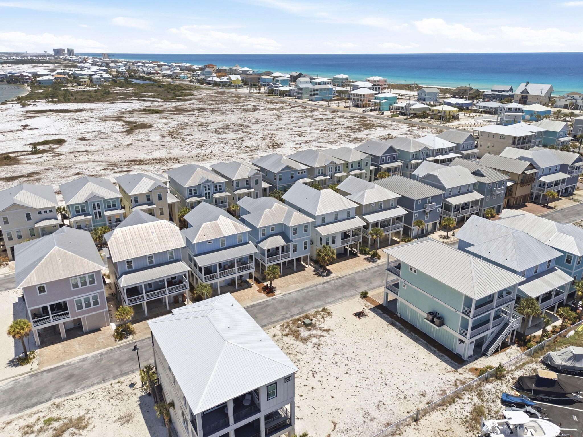 Welcome to one of the few gated communities on beautiful Navarre Beach, where coastal luxury and laid-back island living come together perfectly. This prime homesite is 100% buildable and ready for your dream beach house, whether you envision a full-time waterfront retreat, second home, or income-producing vacation rental property.

Inside the gated entrance, residents enjoy access to a community pool and charming gazebo area...perfect for relaxing afternoons, entertaining guests, or unwinding after a day on the water. Just a short stroll away, sink your toes into Navarre Beach's famous sugar-white sand and emerald waters. Spend your days watching dolphins swim by, boats cruise the Sound, parasailers soaring overhead, and jet skiers enjoying the coastline. (Might I add, fireworks on 4th of July easily seen here) 
For boating and fishing enthusiasts, nearby Juana's offers a convenient public boat launch, making it easy to enjoy everything the Gulf Coast lifestyle has to offer. Many owners love cruising the island by golf cart, embracing the relaxed beach-town atmosphere that makes Navarre Beach so special.
Once your future elevated home is complete, you'll capture breathtaking panoramic water views from multiple levels. And directly across from the gated entrance, you'll find immediate access to the Gulf side of Navarre Beach -- known for its turquoise waters, rolling waves, and postcard-worthy sunsets. Navarre Beach remains one of Florida's hidden gems, attracting visitors year after year for its natural beauty, peaceful atmosphere, and strong vacation rental demand. Surrounded by multimillion-dollar beach homes, this lot presents an incredible opportunity at an attractive price point for buyers looking to build now or invest in the future.

Build your coastal vision here and experience why so many families fall in love with Navarre Beach year after year.

Contact an agent for the documents and HOA disclosure so you know how to design your next build this year.