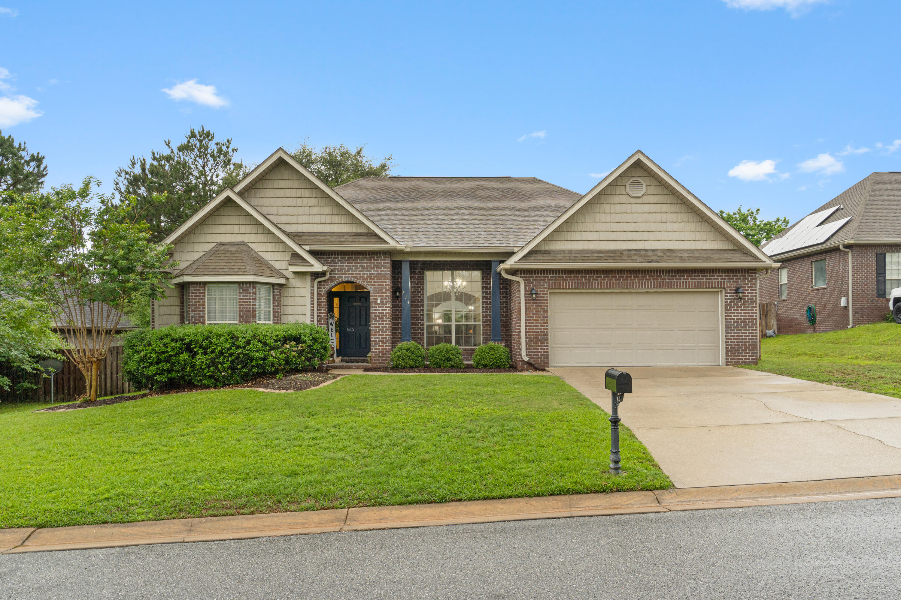 Great neighborhood South of I-10. Home has wood look tile floors and newer carpet in all bedrooms.  Split floorplan with 3 guest bedrooms, full bathroom & large laundry on one side. Master suite features extra area perfect for exercise area, office. or reading nook. Master bath has dual vanity, large soaking tub & separate shower. Large walk-in closet.  Living room & formal dining area are open and perfect for entertaining friends & family.  Kitchen also hosts eat-in area. House sits on a nice size yard with plenty of room for entertaining and play. This home sits at the end of the street that ends in a cul-de-sac.  This home is a great location convenient to all the amazing Emerald Coast amenities. Buyer to verify all deemed important information.