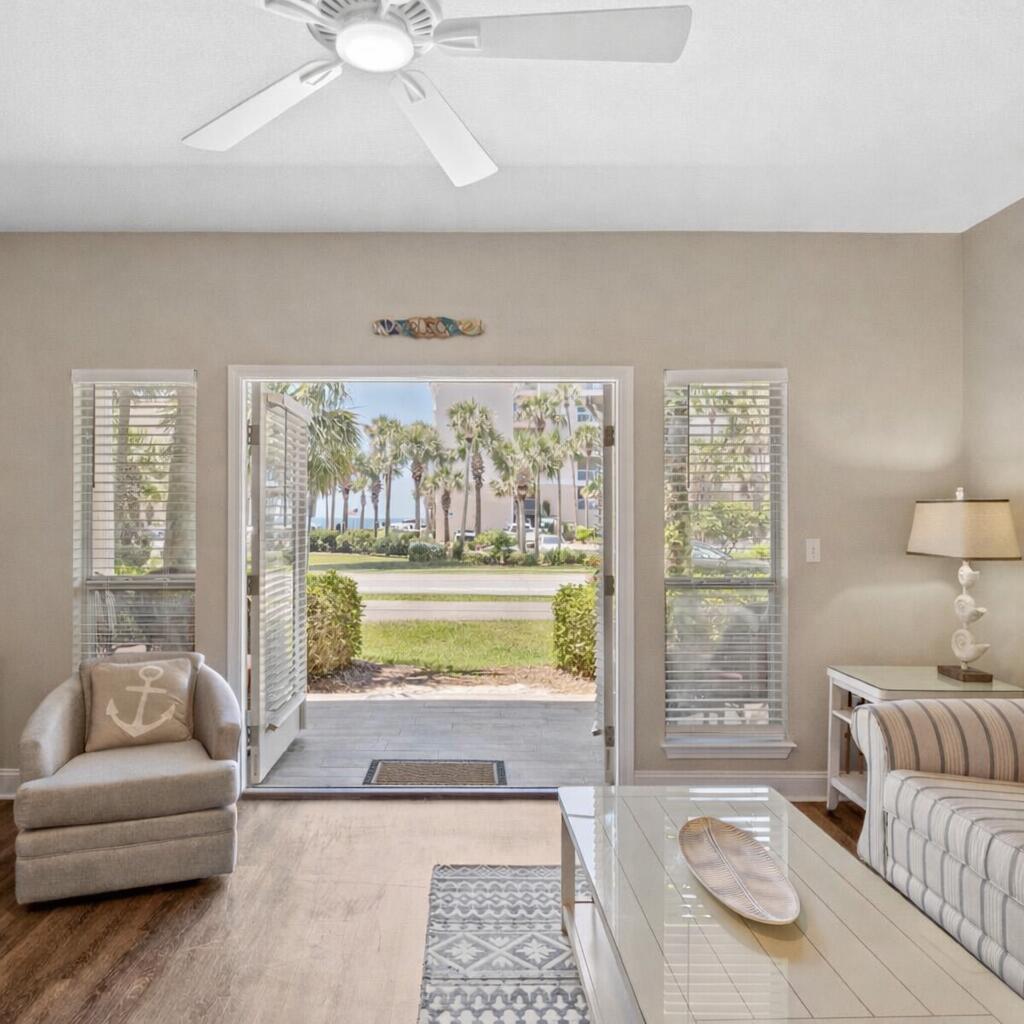 Ground Floor Condo with Gulf Views.
This beautifully updated condo offers the perfect blend of comfort, style, and unbeatable beach access. Renovated in 2021-2022, the unit features new flooring, updated kitchen appliances, a new HVAC system, a new water heater, refreshed furnishings, and a fully remodeled bathroom.
Built-in bunks provide extra sleeping space, and the convenient stackable washer and dryer make beach living effortless. The d�cor is tasteful and inviting, creating a true turnkey experience for personal use or vacation rental income. Whether you're seeking a personal getaway or an income producing property, Unit 111 is ready to impress.