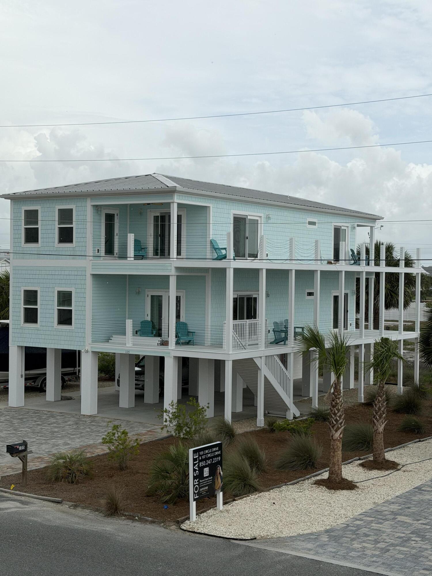 Discover coastal living at 105 Circle Drive, an Affinity Custom single-family home built in 2022 on the desirable beachside of Hwy 98 in Mexico Beach. Positioned approximately 300 steps from the sugar-white sand and emerald waters of the Gulf, this fully furnished 5-bedroom, 4-bath coastal retreat offers comfort, flexibility, and strong rental appeal.  
Thoughtfully designed for personal enjoyment or guest use, the home is stocked. Inside, you'll find 9-foot ceilings, crown molding, a bright coastal feel, Samsung appliances, and a Samsung washer & dryer that convey with acceptable offer. Energy Star-rated systems, a tankless hot water heater with instant recirculating pump, impact-rated windows and doors, elevated construction, and X Flood Zone location add efficiency and peace of mind.
Two levels of expansive decks offer Gulf views and over 1,500 square feet of outdoor living space. Below the home, generous covered space provides parking, storage, and room for beach gear, golf carts, boats, RVs, games, casual seating, and post-beach gatherings. An outdoor shower adds convenience after a beach day.
Located near boat slips and boat ramp, this home offers beach access, boating convenience, rental potential, and coastal comfort. Circle Dr. away from Hwy 98 road noise, behind marina for quieter beachside feel.  No HOA fees, no shared walls, permitted short-term rentals, and the charm of laid-back ''Old Florida,''  ideal Full time residnece, 2nd Home or Investment Opportunity. Discover coastal living at 105 Circle Drive, an Affinity -Custom single-family home built in 2022, located on the desirable beachside of Hwy 98 in Mexico Beach. This beautifully designed coastal retreat offers 5 bedrooms, 4 bathrooms, and is positioned approximately 300 steps from the sugar-white sand and emerald waters of the Gulf. Designed for both personal enjoyment and strong guest appeal, the home is being offered fully furnished (down to linens and kitchenware) and thoughtfully stocked to host many guests, turn key, rental or hosting ready. The efficient floor plan provides comfortable gathering spaces, privacy for guests, and an easy, low-maintenance beach lifestyle. Inside, you'll find 9-foot ceilings, crown molding, and a bright coastal feel throughout. The kitchen features Samsung appliances, and the Samsung washer and dryer convey with the purchase, making this a truly turnkey opportunity. The home also features a generously sized laundry room, Energy Star-rated systems, and a tankless hot water heater with an instant recirculating pump for energy efficiency and near-instant hot water throughout the home. Two levels of expansive decks offer beautiful Gulf views and create the perfect setting for morning coffee, evening breezes, and relaxing after a day at the beach. Below the home, generous covered space provides parking, storage, and room for beach gear, golf carts, boats, RVs, and more. This lower-level outdoor area extends the fun beyond the walls of the home and is ideal for cornhole, ping pong, yard games, coolers, casual seating, and post-beach gatherings. The outdoor shower makes rinsing off after the Gulf easy and convenient.

Built to current Florida coastal construction standards, the property features impact-rated windows and sliding glass doors, elevated construction, a durable coastal-grade roof, covered parking, outdoor shower, and convenient storage for beach and boating essentials. The home is located in the X Flood Zone and offers enhanced storm resilience.

Located just moments from the Mexico Beach boat slips and boat ramp, 105 Circle Drive offers the ideal combination of beach access, boating convenience, rental potential, and coastal comfort. The City of Mexico Beach owns and rents canal slips nearby by the day, week, month, or year. These 12-foot-wide slips accommodate many fishing boats, including boats with upper stations and towers.

This custom-finished, single-family residence offers the privacy and flexibility today's coastal buyers are looking for -- no shared walls, no attached neighboring homes, and no HOA fees. Circle Drive is one of the quieter streets in Mexico Beach, tucked away from Hwy 98 road noise and perfectly positioned behind the marina for peace, privacy, and a relaxed beachside feel with over 1500 square feet of deck.

Short-term rentals are permitted, yet the area maintains a quieter coastal atmosphere that appeals to full-time residents, second-home owners, and vacation buyers alike. Positioned on one of the few streets in Mexico Beach that is not a straight front-to-back roadway, the property also offers added ease for maneuvering boats, trailers, and golf carts.

Mexico Beach is loved for its sugar-white sand, emerald water, and laid-back ''Old Florida'' charm without the crowds, high-rises, or heavy traffic found in larger beach destinations. Families, second-home owners, and vacation renters are drawn here for the slower pace, beautiful beaches, boating, fishing, and strong sense of community. Conveniently located, Mexico Beach also offers easy access to Port St. Joe and Panama City for dining, shopping, entertainment, and travel convenience.