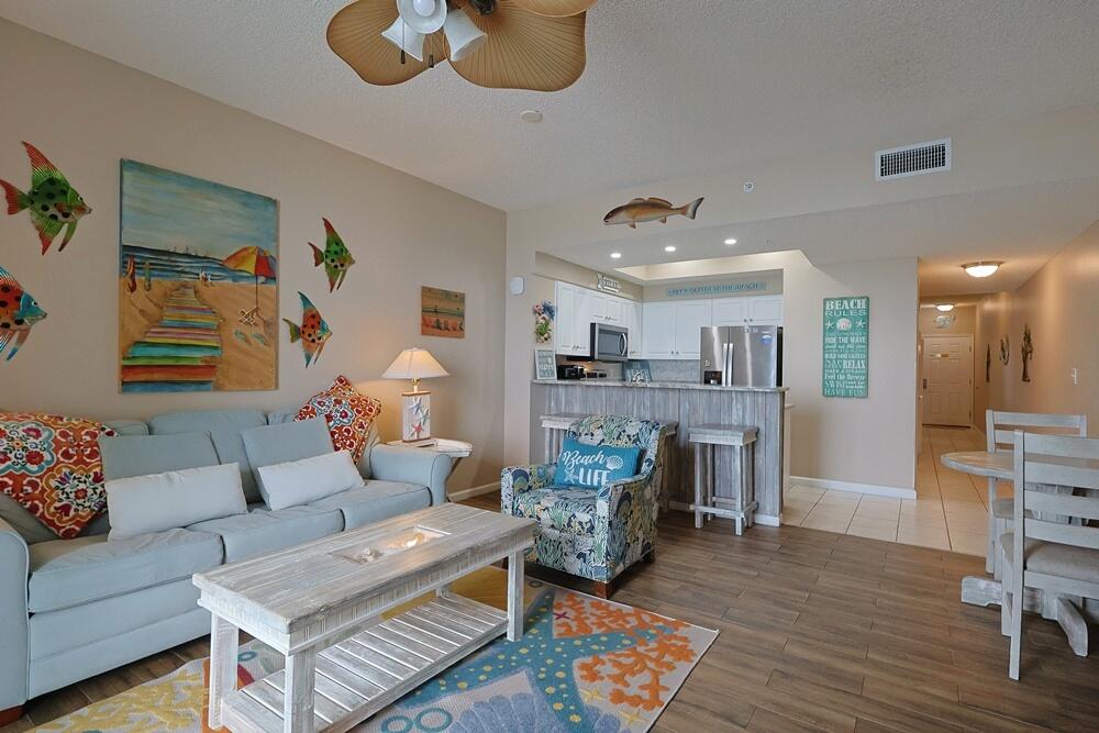 SHOWINGS AVAILABLE THIS WEEKEND! Wake up to stunning Gulf views from this beautifully updated 1BR/2BA condo in Majestic Sun at Seascape Resort. Comfortably sleeping up to 6, this turnkey, fully furnished unit features an updated kitchen and modern coastal decor. Enjoy an open, airy layout and relax on your private balcony overlooking the Gulf. Conveniently located on the same floor as the parking garage, skip the elevators and use the covered sky bridge for easy, dry access. Resort amenities include private beach access, indoor/outdoor heated pool, two hot tubs, fitness center, and more. Rental-ready and steps to dining, shopping, and Scenic Gulf Drive. Buyer to verify all measurements. Welcome to Unit 309A at Majestic Sun, a beautifully updated and fully furnished 1-bedroom, 2-bath condo located in the highly sought-after Seascape Resort in Miramar Beach. Offering approximately 833 square feet of heated and cooled living space, this thoughtfully designed unit comfortably accommodates up to six guests, making it an ideal primary residence, vacation getaway, or high-performing rental investment.

Positioned on the 3rd floor of a 12-story building, this unit offers a unique and highly desirable advantage--direct access to the parking garage level. Owners and guests can skip elevator wait times and enjoy the convenience of the covered sky bridge, allowing for easy, weather-protected transport of groceries, luggage, and beach gear.

Inside, the condo features a bright and open floor plan designed to maximize space and natural light. Recent updates include freshly painted interiors, and a contemporary coastal design scheme that enhances the relaxed beachside atmosphere. The living area flows seamlessly into the dining and kitchen spaces, creating an inviting environment for entertaining or unwinding after a day on the beach.

The updated kitchen is equipped with modern appliances, including a refrigerator, dishwasher, microwave, and electric stove/oven, along with ample cabinetry and a convenient breakfast bar. Adjacent to the kitchen is a spacious breakfast/dining area that adds flexibility for seating and gathering.

The primary bedroom is generously sized and complemented by a private en-suite bathroom. A second full bathroom provides additional convenience for guests, enhancing the unit's rental appeal and functionality. Window treatments and furnishings are included throughout, making this a true turnkey opportunity.

Step outside onto your private balcony and take in sweeping Gulf views while enjoying the soothing sound of the waves. With approximately 2,000 feet of beach frontage accessible through the resort, you are just moments away from the white sandy beaches and emerald waters that define the area.

Majestic Sun, located within Seascape Resort, offers an impressive array of amenities including a heated indoor/outdoor pool, two whirlpool hot tubs overlooking the Gulf, a fitness center, tennis courts, pickleball, golf, and more. Additional features include gated community access, BBQ and picnic areas, playground, community room, and deeded beach access.

This property is short-term rental friendly and rental-ready, making it an excellent investment opportunity. Quarterly HOA fees cover a wide range of services including insurance, internet, water, sewer, trash, cable TV, security, groundskeeping, and recreational facilities.

Conveniently located along Scenic Gulf Drive, this condo is just steps away from popular dining, shopping, and entertainment options, providing guests and owners with the perfect blend of relaxation and accessibility.

Whether you're seeking a personal coastal retreat or a strong income-producing property, Unit 309A at Majestic Sun delivers exceptional value, convenience, and Gulf-front lifestyle appeal.