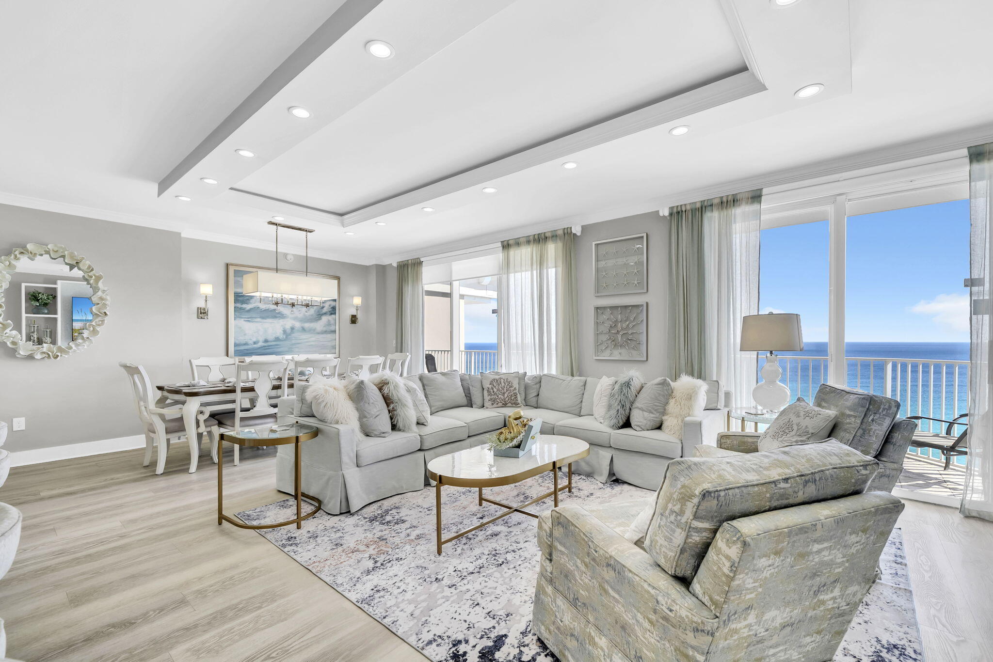 Experience coastal luxury at its finest in this stunning, fully renovated penthouse at Majestic Sun. Perched on the 12th floor, this exceptional residence boasts sweeping, unobstructed Gulf views that create a truly unforgettable backdrop.  Spanning 2,212 square feet, the thoughtfully designed layout features 3 spacious bedrooms and 3 beautifully updated bathrooms. This property was professionally designed and furnished, showcasing high-end finishes and impeccable attention to detail throughout.

The upgraded interior includes quartz countertops, new flooring and a completely remodeled kitchen outfitted with custom cabinetry, a large island, and premium LG appliances. Additional enhancements include a custom entertainment center, modern lighting fixtures, new HVAC system, electronic shades in the den, custom drapery in the primary suite, plantation shutters in guest rooms, fresh paint with updated trim and baseboards, and custom closet systems. The home is being offered fully furnished.

Perfect for hosting, the property also features four built-in bunk beds with stylish shiplap detailing--ideal for maximizing guest accommodations.  This unit includes a highly sought-after assigned parking space in the underground garage. Residents and guests enjoy access to resort-style amenities, including indoor and outdoor pools, two whirlpool spas, and a well-equipped fitness center.

Located within the gated Seascape Resort, you'll have access to 2,000 feet of pristine white sand beaches along with 300 acres of lakes, golf, tennis and pickleball. The nearby Town Centre offers dining, entertainment, and family-friendly attractions--all just steps away.

This is a rare opportunity to own a turnkey luxury penthouse with breathtaking views and exceptional upgrades--schedule your private showing today.