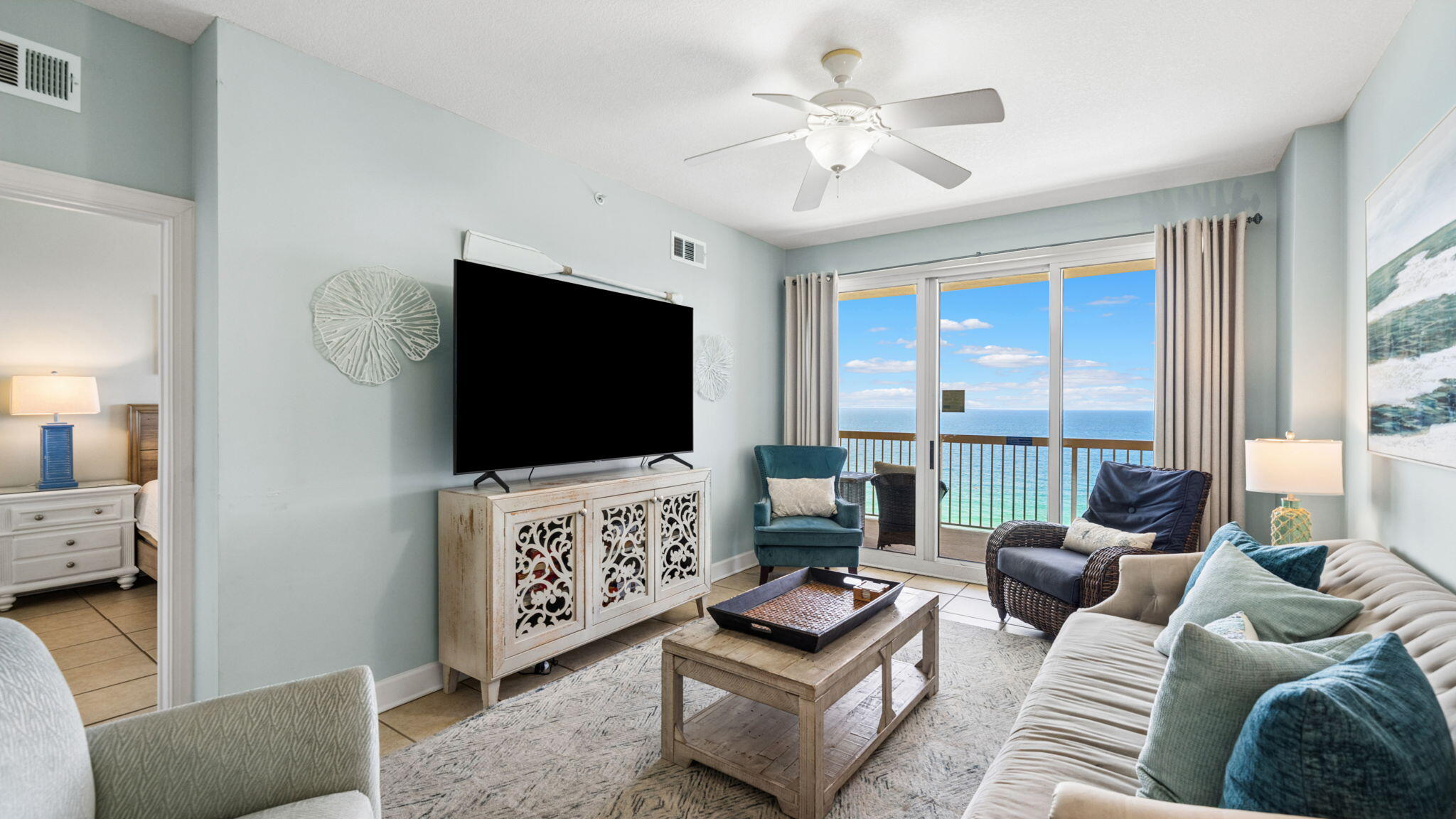 Welcome to Sunrise Beach 1903, this Gulf-front condo is positioned high up in this 25-story resort with stunning views of the white sand beaches, emerald green waters of the Gulf, and captivating sunrises and sunsets.  This 2 bedroom plus bunk room, 2 bathroom unit feels more like a 3 bedroom, with room for the whole family and guests to spread out and enjoy.  The open floor plan features a kitchen with stainless steel appliances, including a brand new refrigerator, granite countertops, and kitchen island.  Flowing seamlessly into the dining area, and comfortable living room all looking out to your covered private balcony.  Also gulf front with balcony access sits the master suite, with a King sized bed, dual closets, and a spacious ensuite bathroom.  The 2nd bedroom also features a king bed, and the bunk room offers flexibility to sleep additional guests.  1903 has tile flooring throughout the whole unit, and includes an in-unit laundry room and owners closet, adding to functionality and increasing storage.  Recent upgrades include HVAC (2020), Water Heater (2021), and paint (2023).  Sold fully furnished, this is truly a turnkey condo ready to be yours whether that's for personal use, or as an investment.  With strong rental numbers and high occupancy, including future reservations and a recurring snowbird already on the books, this unit provides immediate rental income for any savvy investor. Sunrise Beach Resort is located on Front Beach Road in Panama City Beach, just over one mile east of Pier Park.  The resort offers the finest of Gulf-front living, with over 300ft of beachfront, two Gulf-front pools, one of which is heated, two hot tubs, a splash pad, gas grills, a fitness center and owner's lounge, and covered parking garage located all on site.  Whether you want a central location to all PCB has to offer in dining, shopping, and entertainment, or your own beach getaway where you don't have to leave your resort, Sunrise Beach is the place for you.  Call today for more information, and ask about non-warrantable condo financing with a preferred lender for 20% down and rates in the low-6's.