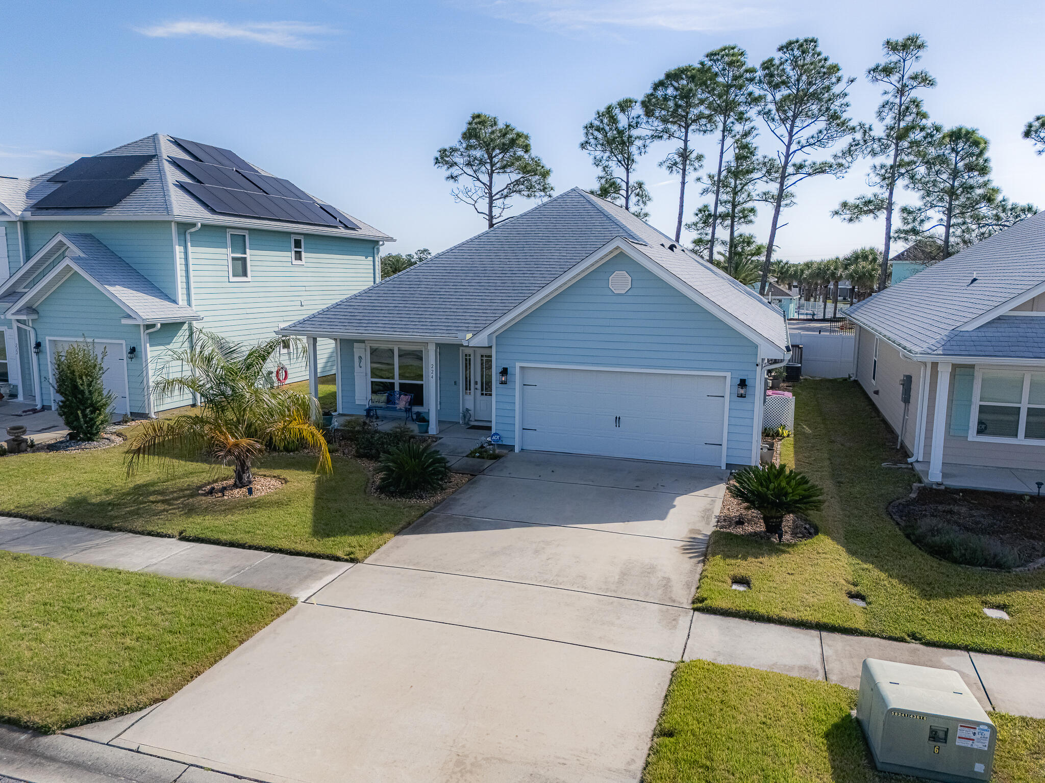 Coastal living at its finest in the desirable Moonraker community, Walking distance from the white-sand beaches of Panama City Beach. This beautifully maintained home offers modern construction, an open layout, and a relaxed coastal feel, perfect for full-time living, a second home, or a investment property. Property Features 3 Bedrooms 2 Bathrooms Thoughtfully designed split floor plan offering privacy and comfort. Open-Concept Living Area Spacious family room, ideal for entertaining or relaxing after a day at the beach. Modern Kitchen Offers Granite countertops, shaker cabinetry, stainless steel appliances, and a large center island. Primary Suite, Generous bedroom with walk-in closet and ensuite bath featuring dual vanities and a separate tub and shower. The second bedroom features a convenient Murphy bed, allowing the space to easily transform based on needs. Use it as a comfortable guest room or fold the bed away to create the perfect flex space, Luxury Vinyl Plank Flooring Durable, stylish, and perfect for coastal living. Home features energy efficient blinds and blackout drapes for better temperature control. Set up for a smart home. Including whole house Halo Air purification by Pristine Air Bioforce Defense UV System. Covered and screened in Back Patio, with Hunter Fans rated for high moisture content. A peaceful outdoor space for grilling, morning coffee, or bird watching. Attached 2 Car Garage, Convenient parking and storage for beach gear, bikes, or golf carts. Low-Maintenance Yard, no maintenance back yard has walk around wood deck off of the screened in covered patio. Easy upkeep so you can spend more time enjoying the beach lifestyle. Don't forget to visit the beautiful community pool and outdoor grilling area, and don't forget to take your furry friends to the Dog Park in the neighborhood and have a nice relaxing walk around the beautiful pond in the center of the neighborhood. Moonraker Community known for its quiet streets, friendly atmosphere, and unbeatable location. Residents enjoy: Quick access to the Beach, 1/2-mile walking distance to White sandy beaches & Miller County Pier. Family Fun walking distance to Shipwreck Water Park and 1/2 mile to your favorite home stores, Lowes, Home Depot, Publix, restaurants, and coming soon Aldi. Close proximity to Pier Park, shopping, dining, and entertainment Easy access to Hwy 98. A peaceful, walkable community ideal for full-time residents or vacationers Near schools, parks, and local attractions Convenient to both Panama City Beach and Panama City amenities. This home at 224 Moonraker Circle offers the perfect blend of modern comfort and coastal charm in one of PCB's most sought after neighborhoods. A must see for buyers seeking a move in ready property close to the beach. If measurements deemed important buyer to verify.