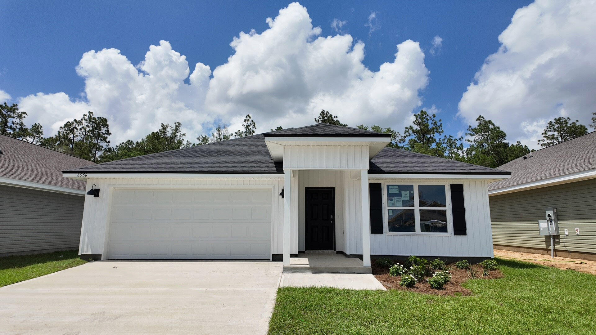 Welcome to Rivers Cove featuring a beautiful community pool and playground. The Cali model, one of our most sought-after designs, offers a fantastic open layout for relaxed living. Offers 4 bedrooms, 2 bathrooms, a covered back patio, 2-car garage, and the 'Smart Home Connect' System with various convenient Smart Home devices. The well-appointed kitchen includes stainless steel appliances, a smooth-top range, built-in microwave, quiet dishwasher, corner pantry, island bar, eye-catching wood-look flooring, and plush carpet in the bedrooms. Bedroom 1 and the adjoining beautiful bath boast a large walk-in closet, double vanity sinks and more. Fabric Hurricane window and door protection is also included. ALL LISTING pictures, colors, features, and size may vary. Square footages are approximate.