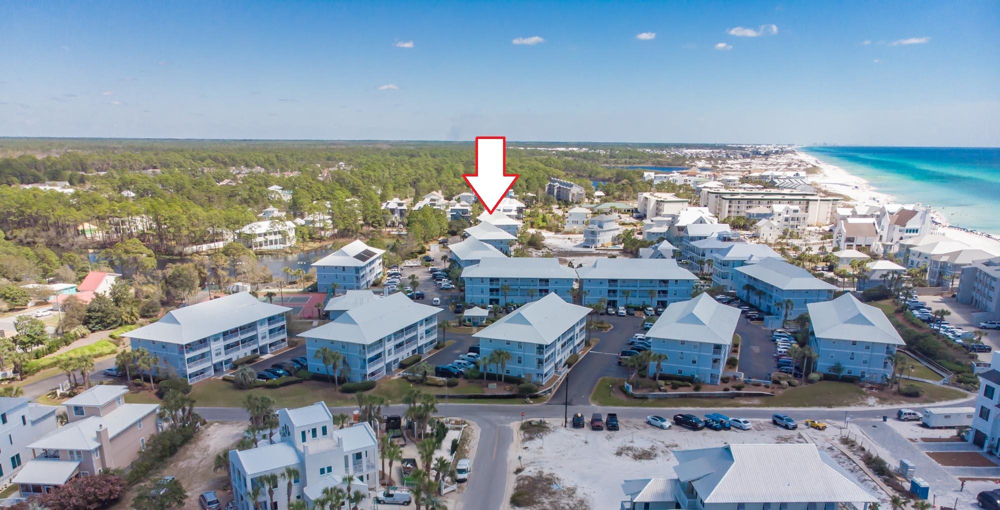 A step above the rest Beachside Villas/1222 is a rare find south of 30A. This renovated 3-bedroom, 2.5 bathroom unit has upgrades with every detail.  Hardwood flooring, bathrooms/kitchen have travertine tile, kitchen and bathrooms totally upgraded.  Custom bedding, plantation shutters and lighting.  The owner didn't spare any expense when bringing  new life to this property. 1222 has been a 2nd home to owner and has not been on a rental program, which is in pristine condition.  Unit 1222 has potential for rental income, or keep as owner's 2nd home.  Another bonus, the entire complex just went through a total exterior renovation including new roofs, cement fiber siding, exterior paint, windows and sliding glass doors. Beachside Villas offers 2 pools (1 heated)   tennis/pickleball lighted courts, shuffleboard, and a clubhouse with bathrooms by the pool. Docks with lake views and fishing. Community grill area. Easy beach access. Eastern Lake is right outside for your paddle boarding and scenic views.  Discreetly luxurious, blissfully uncrowded, and priced with strategic value in mind -- this is the 30A that locals love and discerning buyers are quietly choosing.  Rental Projections available upon request!  Seller Relocating, so very motivated!  Community is also in the beginning phase of a major Landscaping overhaul!  You want to be a part of this community before the property values skyrocket!