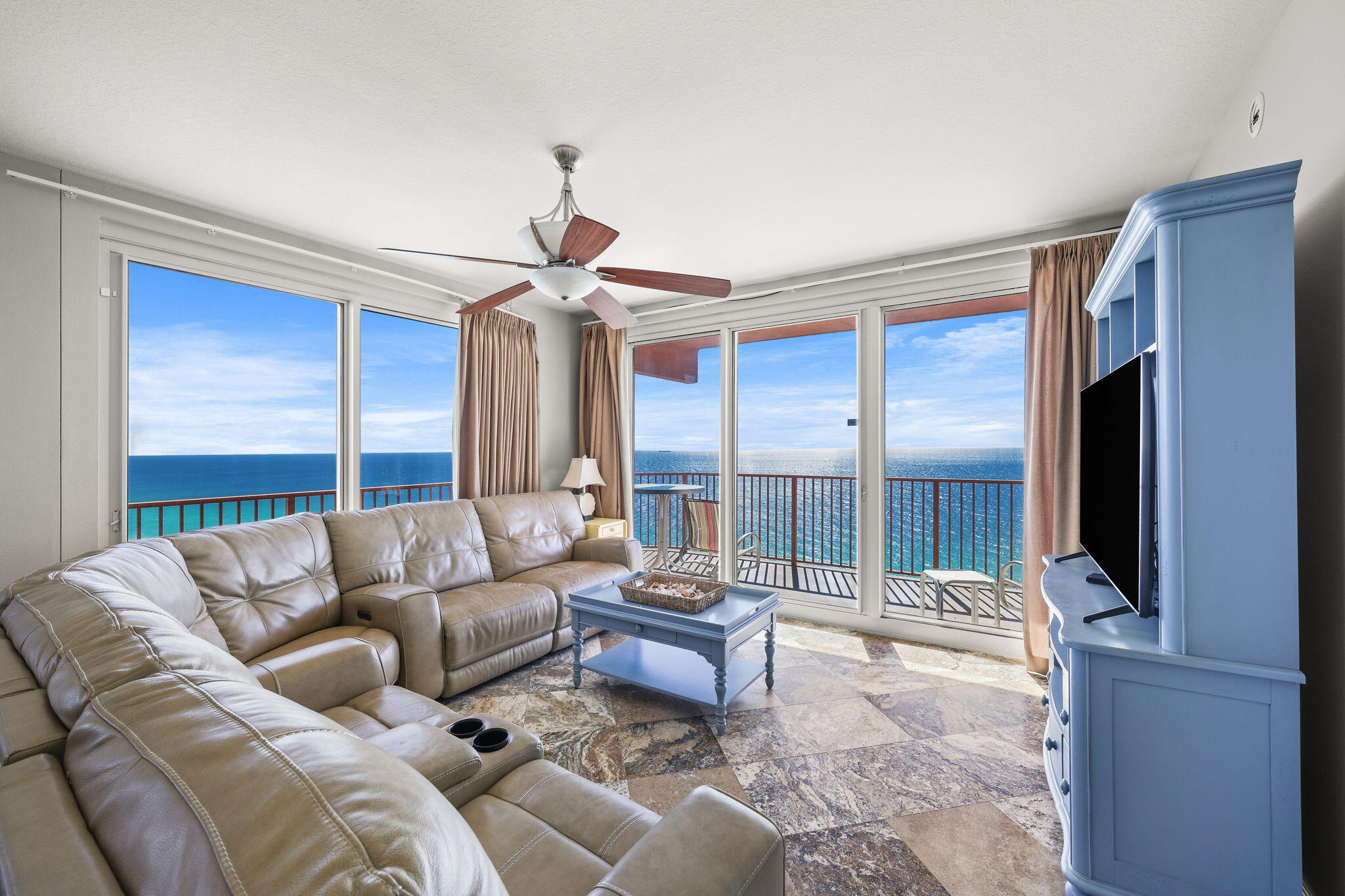 Investor opportunity at Shores of Panama. This 3BR/3BA penthouse sits on the coveted end of the U-shaped building, placing it directly on the Gulf with sweeping beach views from an expansive wrap-around balcony, a rare feature that strongly appeals to vacation renters. The spacious layout comfortably accommodates larger groups, one of the most sought-after segments of the PCB rental market. Penthouse elevation, Gulf-front exposure, and the 3-bedroom configuration give this unit a competitive advantage for both nightly rate and occupancy. Shores of Panama offers a lagoon-style Gulf-front pool, hot tubs, fitness center, and direct beach access, all within walking distance of Pineapple Willy's and area attractions. Well-positioned 3BR units here generate approximately $80K-$90K annually with upside into the $100K range when optimized.