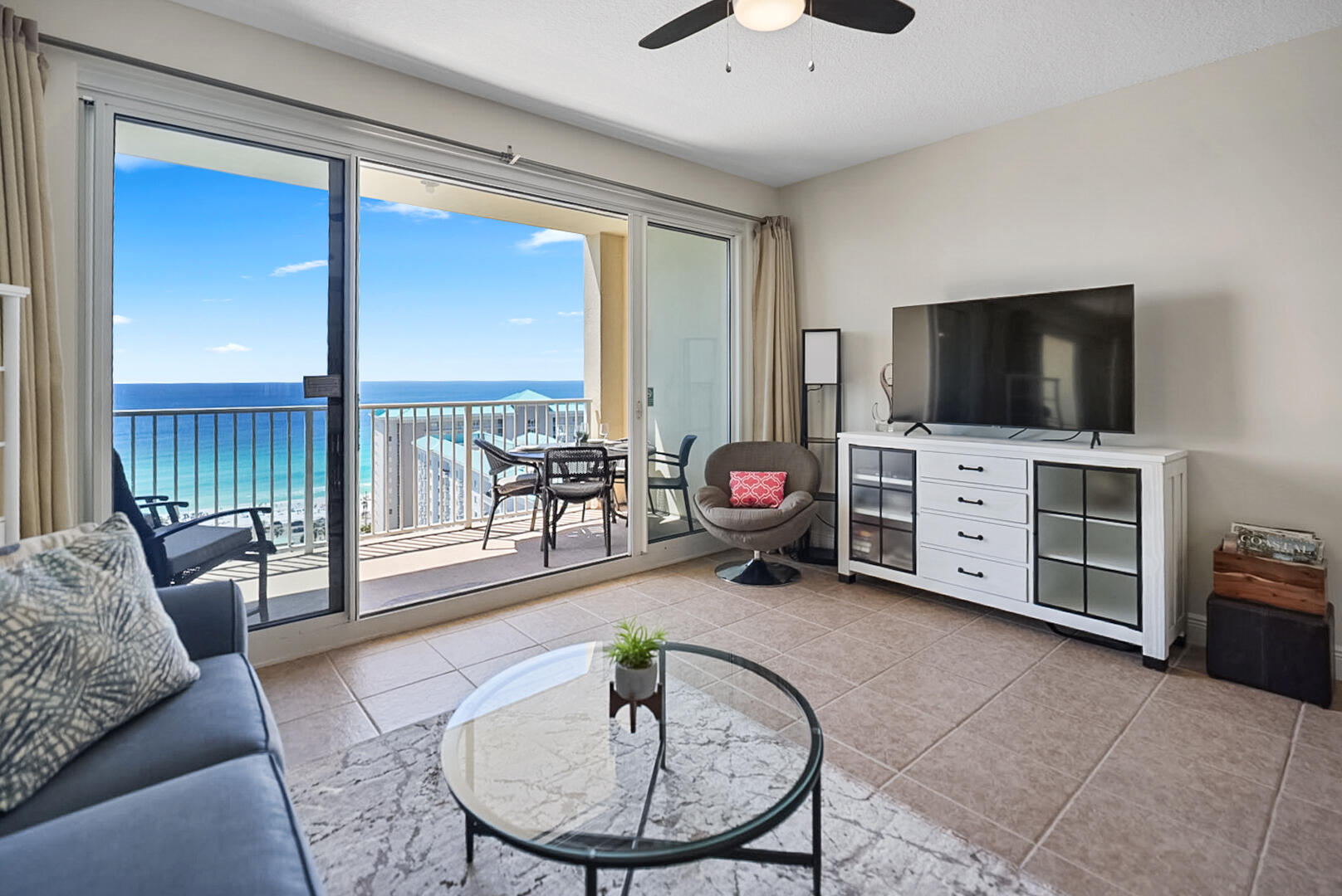 In the popular & gated Seascape Resort. Spectacular views in all directions from your 17th floor condo. Offers 9' ceilings, 8' tall, double sliding glass doors for full gulf views from the living room & kitchen, stainless appliances, and granite countertops. In-unit washer/dryer. Convenient location! Step outside where the lifestyle truly begins with 2 private pools, fitness center, tennis, pickleball, & basketball courts, and 18 hole golf course. Grab dinner & nightly music at the onsite Cabana Café or dine beachside at Whale's Tail Grill right across the street. Spend your days on 2,000 ft. of private beach or lounge poolside. Whether a second home or investment property, this is beach lifestyle done right. Enjoy Seascape Towne Center, located within Seascape Resort, featuring... shopping, dining, games, and live entertainment. This 55,000 sq.ft. lakeside development was designed for the whole family. Seascape Resort in Miramar Beach has everything you need right here on site!