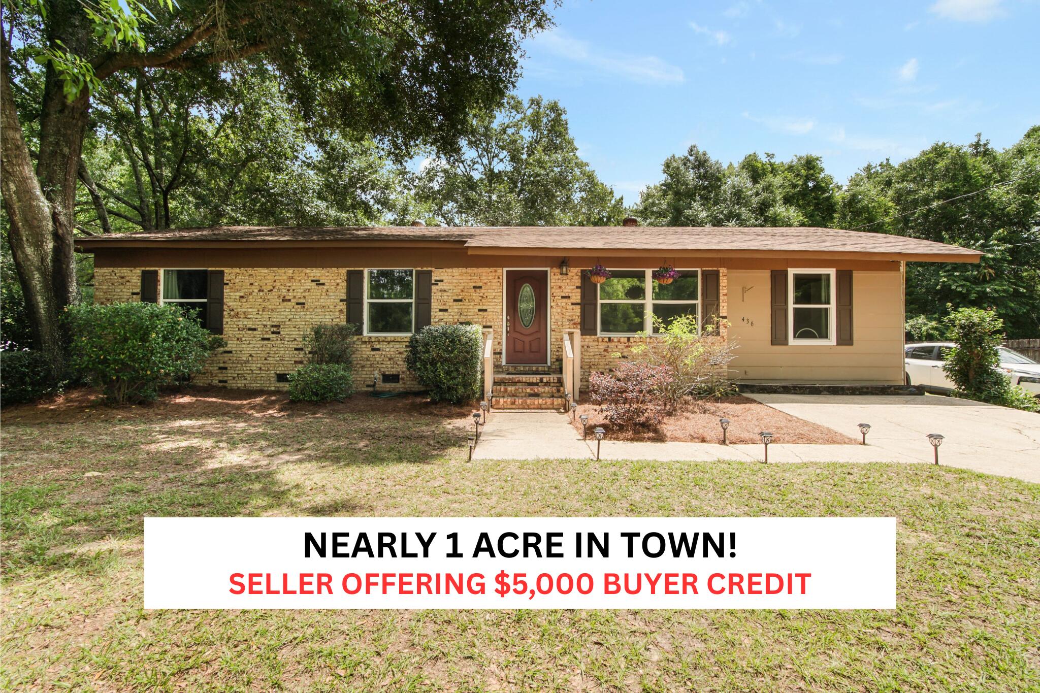 Seller offering a $5,000 buyer credit! Use it toward closing costs, fencing, or other allowable buyer expenses. Welcome to this spacious 4-bedroom home situated on nearly 1 ACRE in the heart of DeFuniak Springs, a rare opportunity to enjoy the space and privacy of three combined lots while still being conveniently located in town. With no HOA fees and no restrictions, you'll enjoy the freedom and flexibility that's hard to find this close to town. Conveniently located near shopping, schools, restaurants, and everyday amenities, this property offers both space and accessibility.

Inside, the home features updated flooring, fresh interior paint, new windows, updated bathroom vanities, and a new stove, creating a clean and inviting feel throughout. The flexible bonus room offers endless possibilities and could easily serve as a sunroom, home office, playroom, den, hobby space, or additional living area to fit your needs.

Major improvements include a 2019 HVAC replacement, new insulation in 2025, and multiple exterior and system upgrades completed over the years. The oversized lot provides plenty of room for entertaining, gardening, parking your toys, or even adding a pool while still maintaining plenty of yard space to enjoy.

Located just 1 mile from public access to Lake Stanley Park, this home is also only 5 minutes from historic downtown DeFuniak Springs and Main Street, where you'll enjoy local shopping, dining, and community events.  Commuters will appreciate being less than 30 miles from Crestview, while beach lovers are under 40 minutes from the
white sand beaches of 30A and South Walton. If you've been searching for a move-in ready property with land, flexibility, and no HOA restrictions, this one checks all the boxes!