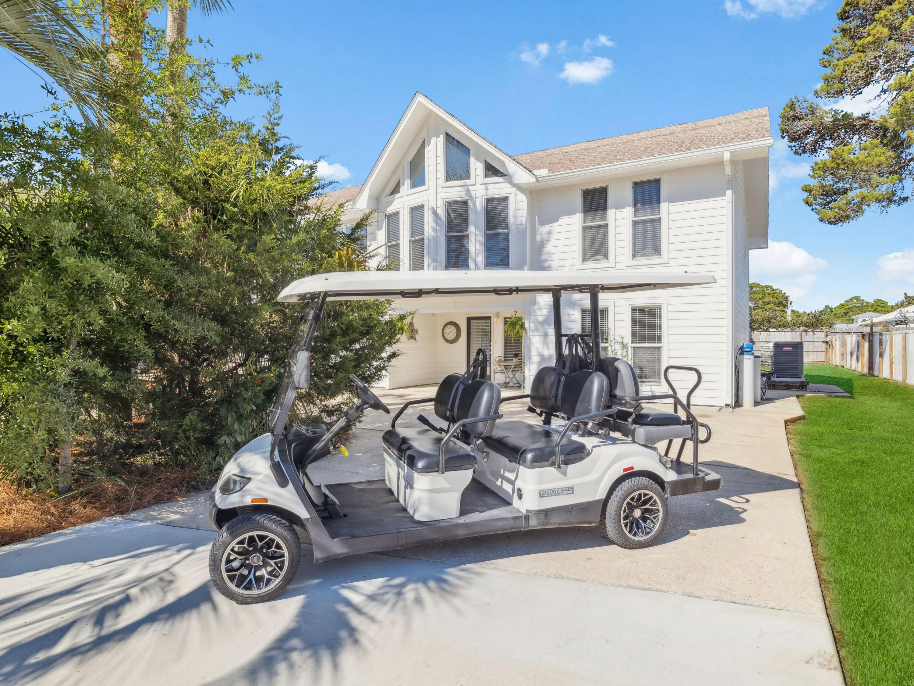 Back on the market at no fault to the seller! Buyer's  financing fell through. Just one block off Scenic Highway 30A and moments from the sugar-white sands of Gulfview Heights Beach, this rare coastal retreat offers versatility, space, and investment potential in equal measure. Set on an oversized lot with room to add a pool or guest house, The property offers two fully independent living levels--each with its own kitchen, private entry, parking, HVAC, and electric meter--making it ideal as a duplex, a rental opportunity, or a single-family home with extended living. Both floors are accessible from either the interior or exterior of the home. Depending on your needs, this five-bedroom, three-bath layout also includes a large office and generous gathering spaces both upstairs and downstairs An enclosed gulf-side porch and an expansive north-facing deck invite coastal breezes and easy entertaining, while recent updates, fresh interior and exterior paint, new water heaters, upgraded appliances, and whole-home water filtration system , underscore the home's move-in readiness. Additional features include a circular driveway, a central vacuum system on both floors, a storage shed, a large walk around attic space makes for endless possibilities, and a whole-home termite bond. This beautiful home is truly move-in ready, offering both comfort and convenience from day to day. 
Situated on the quiet west end of 30A between Dune Allen and Blue Mountain Beach, the property enjoys quick access to Ed Walline Regional Beach Access and the Longleaf Greenway trail into Point Washington State Forest. Shops, restaurants, and entertainment at Gulf Place are within walking distance, and a six-seat street-legal golf cart is included for effortless exploration of 30A. With no HOA fees, this home offers an exceptional opportunity to enjoy, rent, or reimagine one of the most flexible properties along the Emerald Coast.