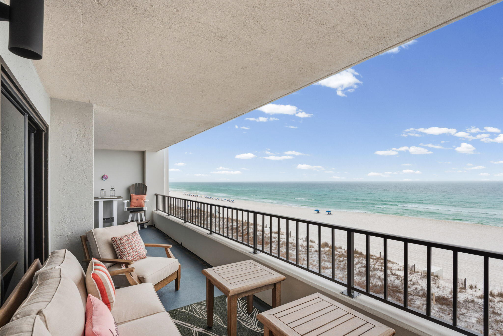 Unit 505 at Surf Dweller on Okaloosa Island has, by far, one of the most impressive views (both inside and out) on the island.  This being their primary residence the owners made sure, during the 2015 complete remodel, this unit had top of the line finishes and upgrades. From the gorgeous custom wood cabinetry with pull-outs, the granite countertops in the kitchen, gorgeous tile flooring and the bathroom updates - nothing was left untouched.  They also made sure to include tons of storage, more closet space and included conveniences not customarily found in a condo unit.  All of these great upgrades mean the unit would, of course, be a wonderful primary or second home but will  also make an amazing rental and could easily entice renters to return for their next vacation. The over-sized balcony is where you will spend most of your time!  Unit 505's beautiful gulf views and sunsets are envy-worthy and not to be missed. 

Of note: HVAC was replaced in 2023, water heater 2016. All required inspections have been completed - assessment from 2025 has been paid in full.  Surf Dweller offers a heated pool, separate kiddie pool, pickleball courts, an exercise room as well as a grilling area.