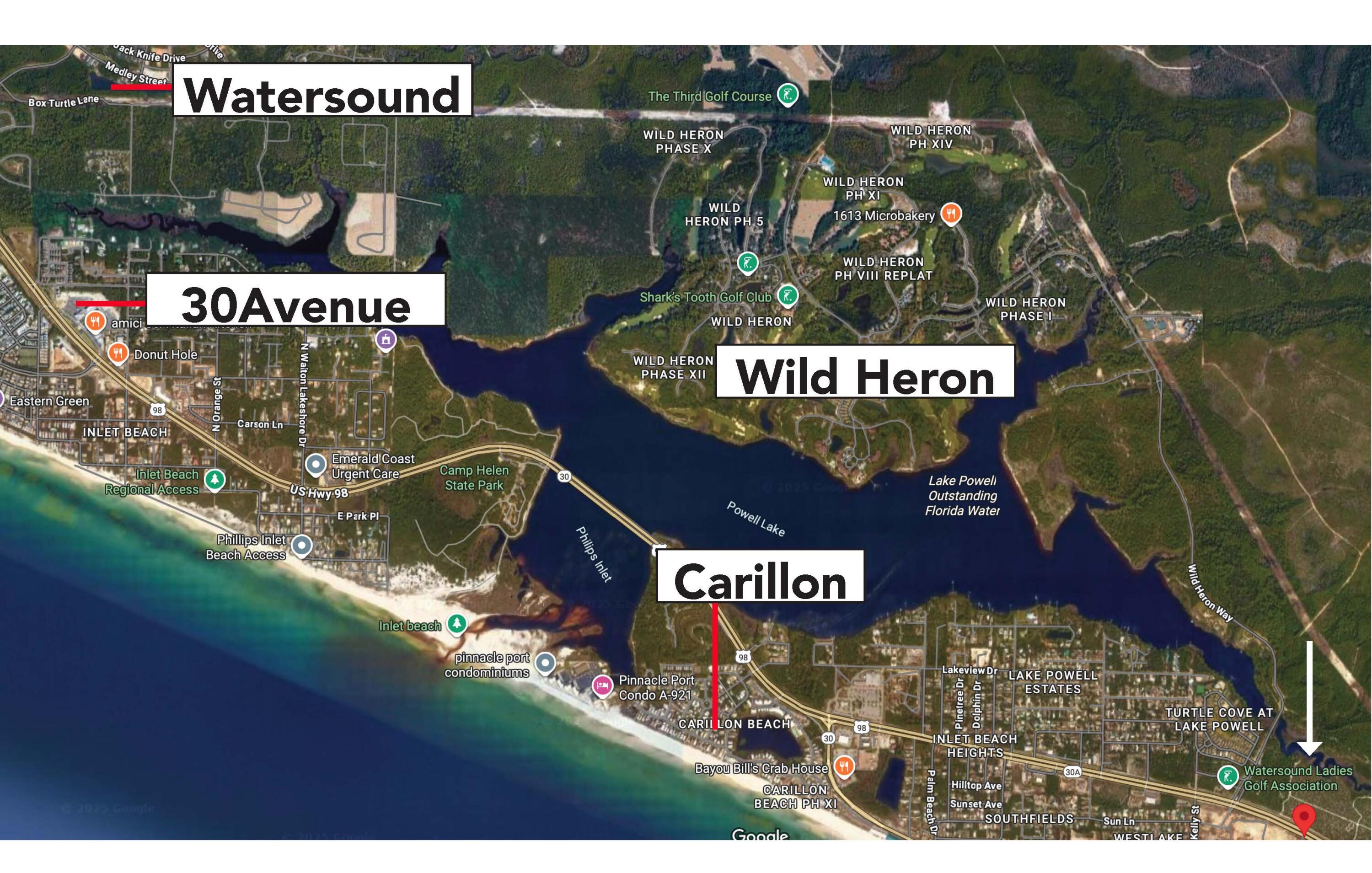 Positioned on 1.5 acres along US Highway 98, directly across from the entrance to Wild Heron, this newly rezoned CM parcel offers a rare opportunity in one of the fastest-growing corridors along the Emerald Coast. The property features approximately 512 linear feet of prominent highway frontage, with existing curb cuts and dedicated turn lanes from both directions, providing seamless access and strong visibility supported by high FDOT traffic counts. Located on the south side of the highway, the site sits within a short walk to the beach and along the primary route connecting 30A to the area's international airport, just 20 minutes away. The surrounding area continues to see significant investment, including the adjacent Sunnyside PUD and the 734-acre Wild Heron community, home to the Greg Norman-designed Sharks Tooth course and the newly introduced Davis Love III course, The Third, both part of the Watersound Club portfolio. Minutes from Inlet Beach, Rosemary Beach, and Alys Beach, the site is further supported by long-term regional growth driven by the St. Joe Bay-Walton Sector Plan, which allows for up to 170,000 residential units and 22 million square feet of commercial space. Ownership prefers a ground lease structure but remains open to a sale.