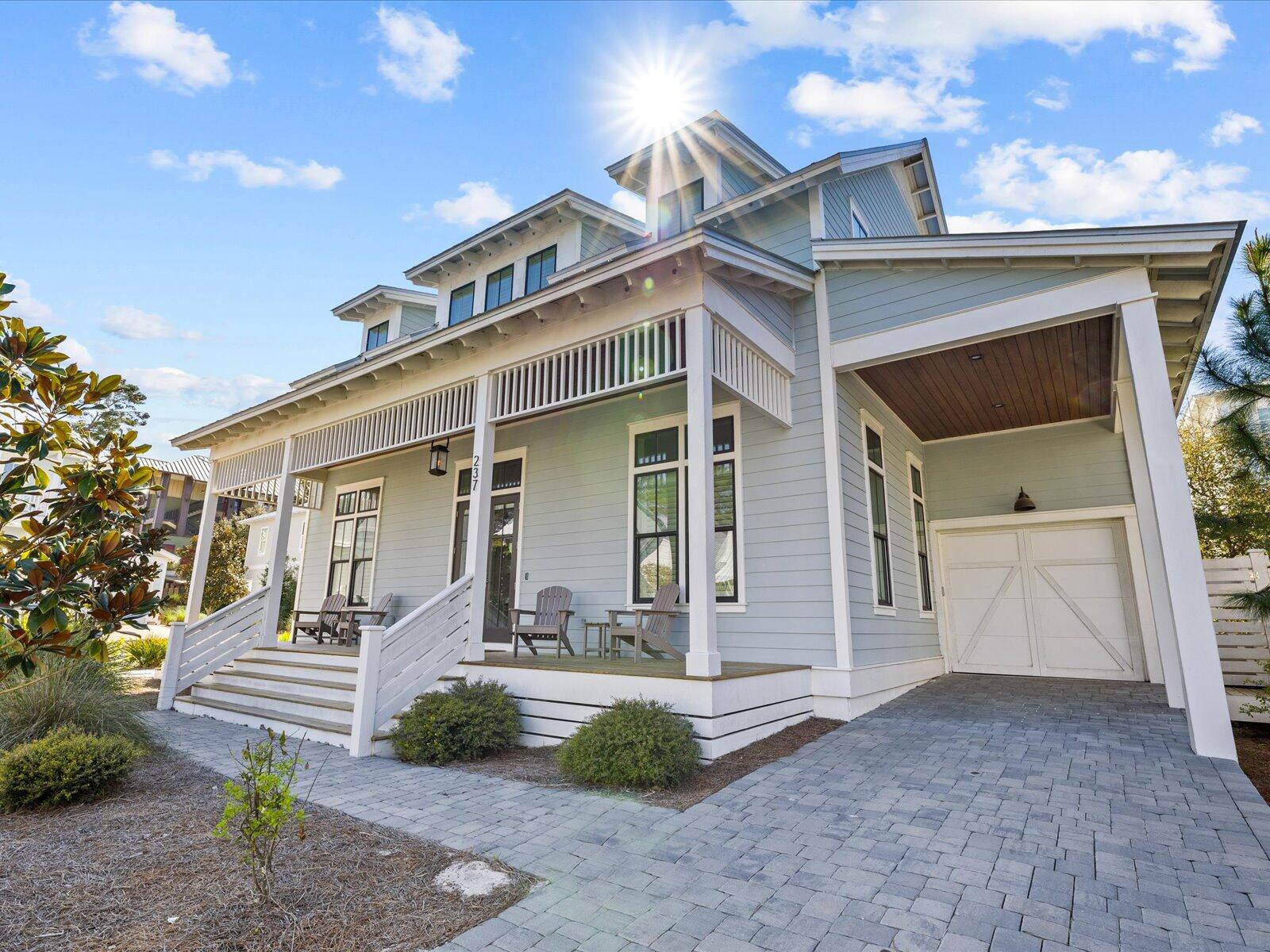 Charming  home available at the Private Community of Lakeside Village in Blue Mountain Beach. This home is directly across from the beach access and one house away from the community pool! Experience life on 30A in this 5 bedroom, 4.5 bathroom beautiful coastal home in the quiet Lakeside Community in Blue Mountain Beach. This home has all the extras. Open living and dining floor plan makes for ease of entertaining and enjoying the beach life. Shiplap walls in living area create a coastal feel with designer tile and designer lighting. Roomy and beautiful master suite with double vanity bath and seamless glass doors on huge shower is on the main floor with full laundry facilities. The second floor boasts a large common area and four add'l bedrooms and three full baths.
