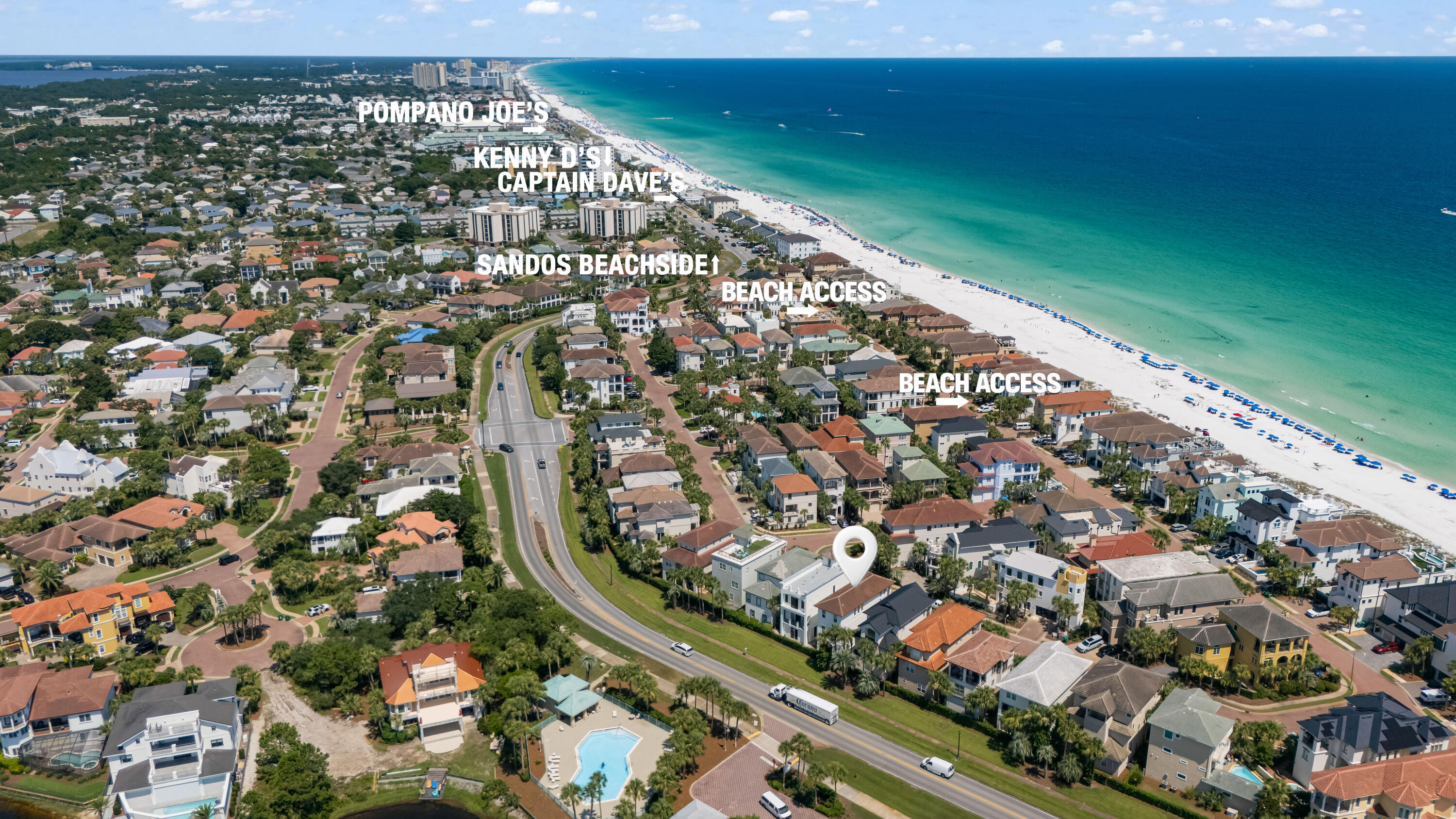**Professional photos coming soon** Welcome to Destiny by the Sea, Destin's premier gulf-front, luxury gated community. This beautifully maintained 5-bedroom, 5-bath residence with a private elevator servicing all floors offers approximately 2,850 square feet of elegant coastal living and is currently the only home available in Destiny by the Sea priced under $2 million. Recently painted inside and out, this move-in-ready home blends timeless architecture with bright, inviting interiors designed for entertaining and relaxed beach living. The open-concept floor plan flows seamlessly from the living area to the well-appointed kitchen and dining space. Multiple covered balconies provide the perfect place to enjoy morning coffee, coastal breezes, and spectacular Florida sunsets. Generously sized bedrooms each with their own ensuite baths offer privacy and comfort. With its ideal location; just steps from the sugar-white sands of the Emerald Coast, it makes this home ideal as a primary residence, luxury vacation retreat, or high-performing investment property. Life in Destiny by the Sea is defined by exclusive resort-style amenities. Residents enjoy 24/7 guarded security, private deeded access to one of Destin's beautiful beaches, community swimming pool, beautifully landscaped streets, and an unmatched sense of privacy just minutes from dining, golf, shopping, marinas, and entertainment.