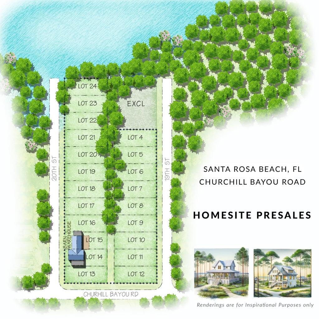 Introducing an exceptional opportunity to purchase Lot #9 nestled along Churchill Bayou Road: Lot #9 will be offered with the convenience of county water and sewer.  Situated in a peaceful setting off the Churchill Bayou.
Encompassing 0.14348 acres, 50x125 6,250Sqft lot, this Homesite offers a canvas for crafting your dream coastal retreat. Fantastic opportunity whether you are inspired to build a quaint seaside cottage or a modern architectural masterpiece. Home Renderings shown are for inspiration purposes only.
(Floor plan is property of architect. Proportions will need to be adjusted to  25 X 40 feet long. The perspective gives the impression to scale within the wooded conservational zoning and setting.