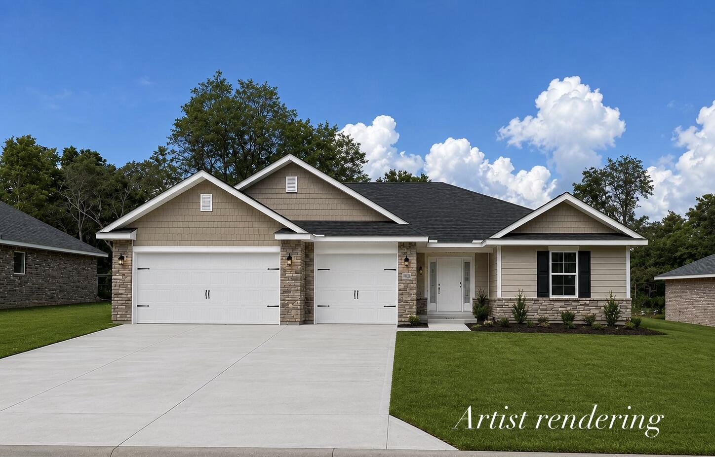 HOLLEY SHORES SUBDIVISION * 4 Bedrooms 3 Full Baths *3 CAR GARAGE * Covered Entry * Laminate flooring throughout Except Tile in Master Bath & Carpet in Bedrooms * Master Suite Features: Builder's Signature Zero Entry All Tile Walk in Shower, Separate Soaking Tub, Double Vanities & Huge Walk-in Closet  *Kitchen Features:  Granite Countertops,  Large Island, White Shaker Style Cabinets, Stainless Steel Appliances & Walk in Pantry * Breakfast Cafe  *Covered Rear Lanai * 2x6 Exterior Construction * Builder Warranty Included *