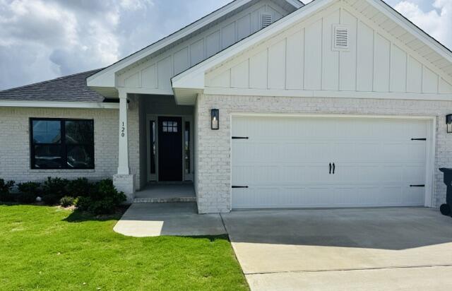 Just 20 minutes from the sugar-white sands of South Walton and scenic 30A, this sought-after Craftsman-style 4-bedroom, 2-bath home offers the perfect blend of coastal convenience and everyday comfort. Ideally positioned directly across from the community pool and cabana, the home is designed for easy living and entertaining. Upgraded luxury vinyl plank flooring flows throughout, while the main living area features a dramatic cathedral ceiling and 9'+ ceiling heights that create an open, airy feel. Eight-foot entry doors and quartz countertops add refined style throughout. The spacious owner's suite includes a generous walk-in closet, providing a peaceful private retreat. Furnished photos are of a similar home. Adams Homes pays most closing costs.
