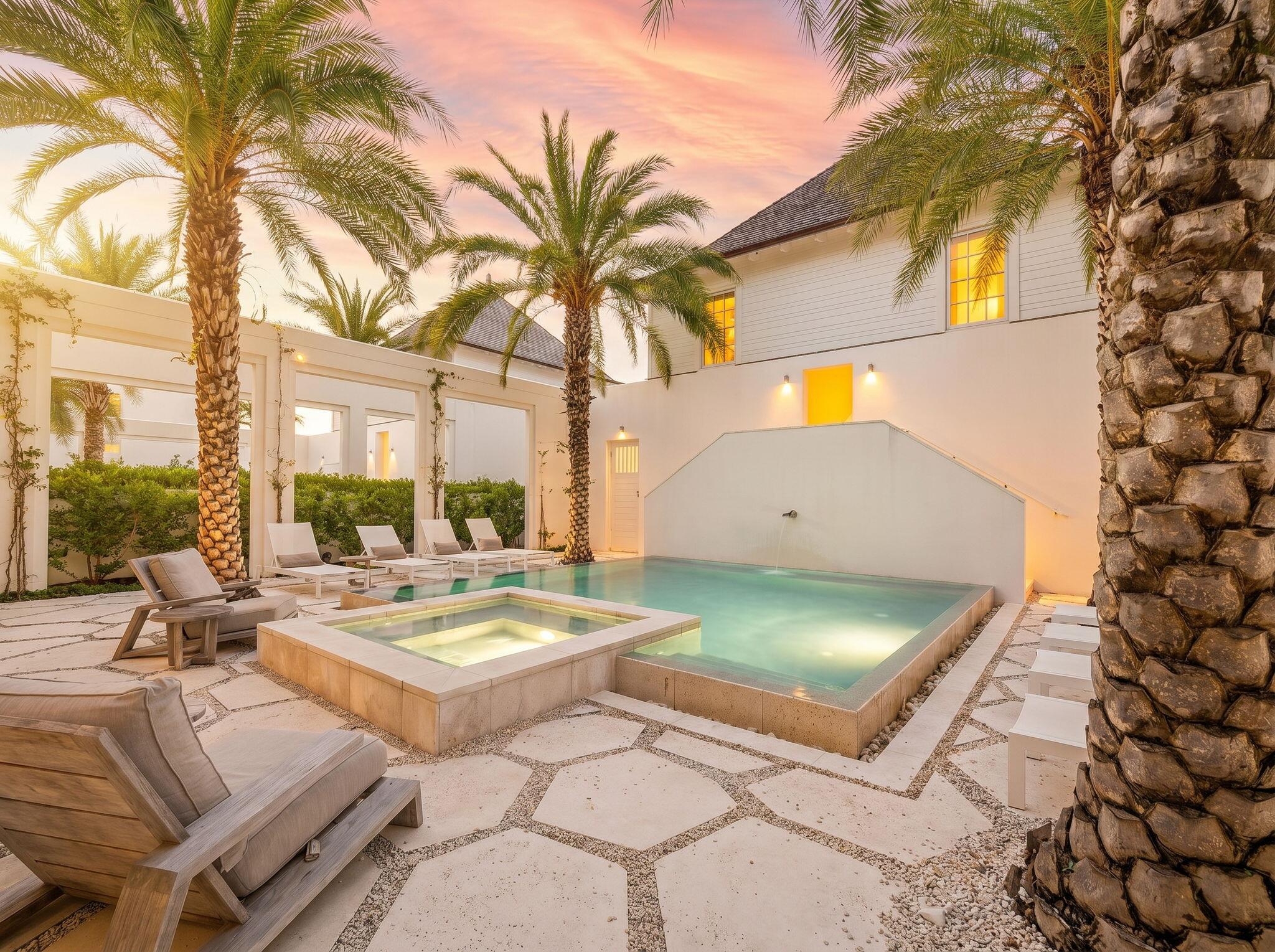 Set behind mature palms along Scenic 30A, Villa Anamaya is a five-bedroom, five-and-a-half-bath retreat in Kaiya Beach Resort delivering resort-caliber architecture across three thoughtfully designed levels.

Residents of Kaiya Beach Resort enjoy an unmatched coastal lifestyle, with exclusive access to a private beach club, dedicated concierge services, and deeded access to the sugar-white sands of Inlet Beach -- just moments from the boutiques, dining, and charm of Rosemary Beach and Alys Beach.

Designed by Khoury Vogt Architects and built by Romair Construction, the home features a cedar shake roof, Hardie board siding, and a covered front porch that sets the tone from arrival.

Inside, the great room anchors the main level with a wood-burning fireplace, shiplap walls, and folding glass doors that open to a private courtyard with a heated pool and elevated spa. Honed limestone floors flow seamlessly from interior to exterior. The chef's kitchen is appointed with custom inset cabinetry, a professional-grade Wolf gas range, integrated paneled refrigeration, and an oversized island with prep sink - complemented by a fully outfitted butler's pantry with dual Wolf ovens. The primary suite offers a soaking tub, walk-in marble shower, dual Carrara marble vanities, and a custom dressing room. Four additional en suite bedrooms each feature designer finishes and beautifully tiled baths, with a dedicated bunk room and private bath tucked into the third level.