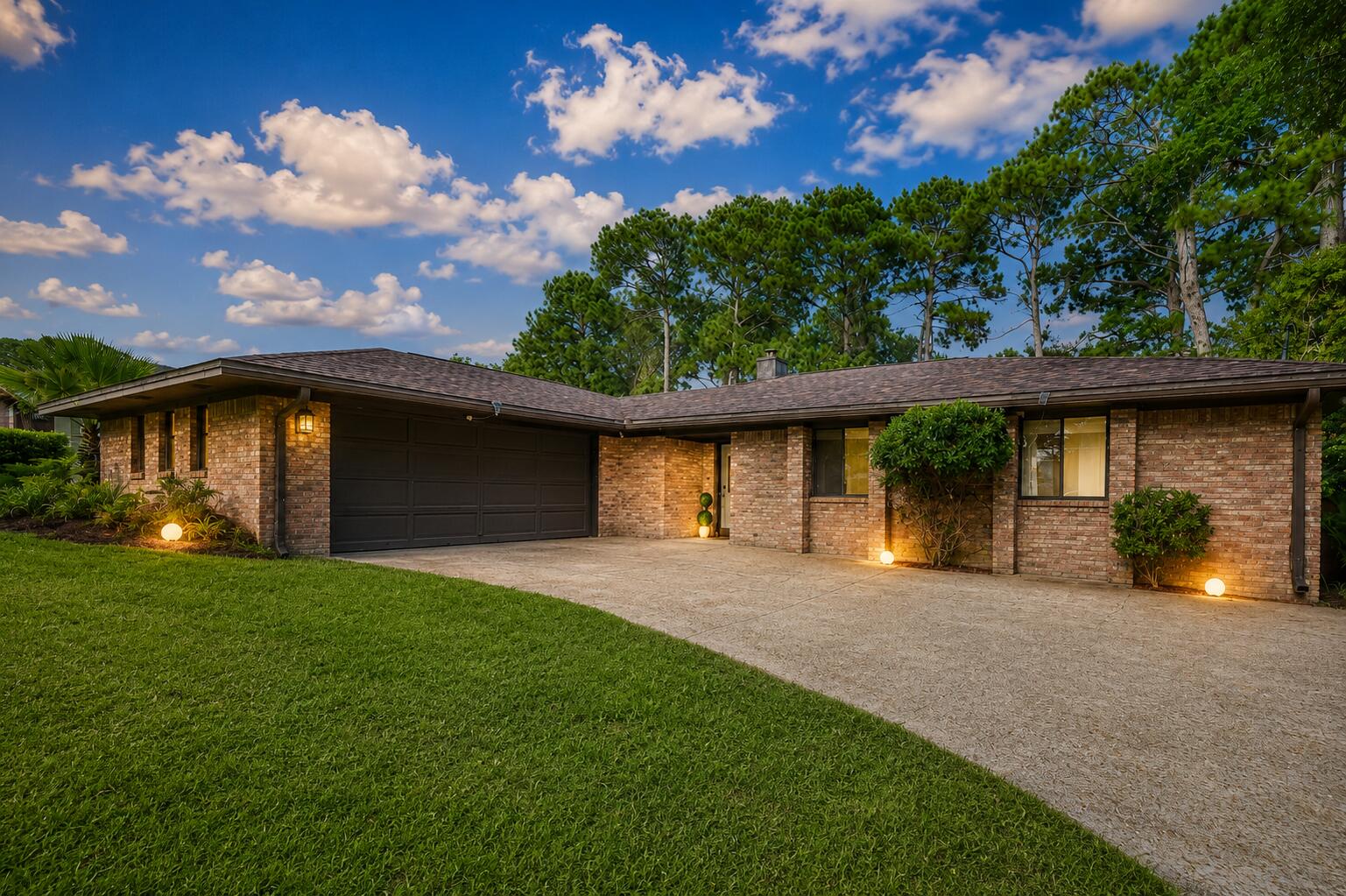 Perfectly positioned between Hurlburt Field and Eglin AFB in the heart of the Fort Walton Beach/Mary Esther area, this 3-bedroom, 2-bath brick home offers a rare blend of privacy, character, and outdoor living. The home's offset design gives it a more custom feel that stands apart from today's cookie-cutter neighborhoods.

Step outside and this home truly changes pace. Spanning nearly the entire backside of the home, the expansive screened porch and custom cedar decking create multiple outdoor living spaces designed for relaxing and entertaining. Enjoy several seating areas, ceiling fans, built-in bench seating, shade coverage, backyard garden views, and a fire pit tucked into the center of it all. Raised garden beds, low-maintenance fruits and vegetables, and the peaceful wooded backdrop make the backyard feel private and natural. Situated on a corner lot with no rear neighbors and no neighboring home to the south, the property backs to a peaceful wooded setting with a gently flowing creek behind the home.

Inside, you'll find dark wood flooring, a sunken living room with a fireplace and custom butcher block mantle, French doors off both the living room and primary suite, and a layout full of warmth and character. The garage includes a custom workbench and utility sink for added functionality and storage.

No HOA. New roof prior to closing with an accepted offer.