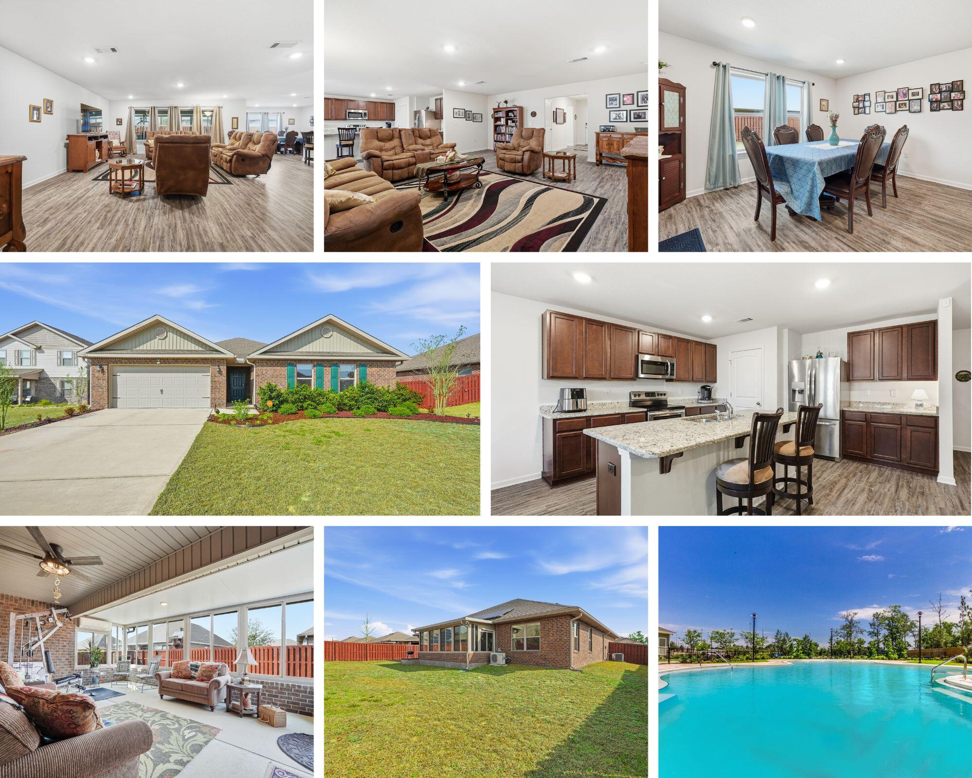 LOCATED IN SOUTH CRESTVIEW WITH FREE SOLAR PANELS!!! 
Welcome to 365 Merlin Ct, nestled on a quiet cul-de-sac in the beautiful Redstone Commons community in Crestview, Florida. Built in 2019, this spacious home offers 4 bedrooms, 2 bathrooms, and 2,626 square feet of living space, featuring a newly added 300 sq ft Florida room (a $32k investment)—perfect for year-round enjoyment. 

Step inside to the home's foyer guiding you  to a massive living room ideal for entertaining and everyday living. The open-concept layout flows seamlessly into a large kitchen featuring a granite island with counter-height seating, stainless steel appliances, ample cabinetry, and a pantry. A generously sized dining room provides the perfect setting for family meals and gatherings. The split floor plan offers privacy and comfort, with a large master suite separate from the secondary bedrooms. 
The master bedroom features an ensuite bathroom with double vanities, a walk-in shower, and a spacious walk-in closet. Three additional bedrooms are well-sized and share a full bathroom, offering flexibility for guests, family, or home office space.

Step outside to enjoy the shadow-box privacy fenced backyard, ideal for pets and outdoor entertaining. Additional highlights include an indoor laundry room, a 2-car garage with a finished garage floor, and gutters installed on the home. This amazingly energy efficient home is being sold with solar panels that are 100% paid off. The panels produce a surplus of energy that is sold back to FPL, making this homes electric bill less than $270 PER YEAR!!! Read that again, less than $270 PER YEAR, making your approximately $22.50 per month!!! WOW.

Redstone Commons offers an exceptional lifestyle with resort-style community amenities, including a swimming pool, dog park, and outdoor grilling areas. Designed for convenient, low-maintenance living, the community is ideally located near local shops, restaurants, and military bases.

This wonderfully upgraded move-in-ready home combines space, style, and quintessential living schedule your private showing today!