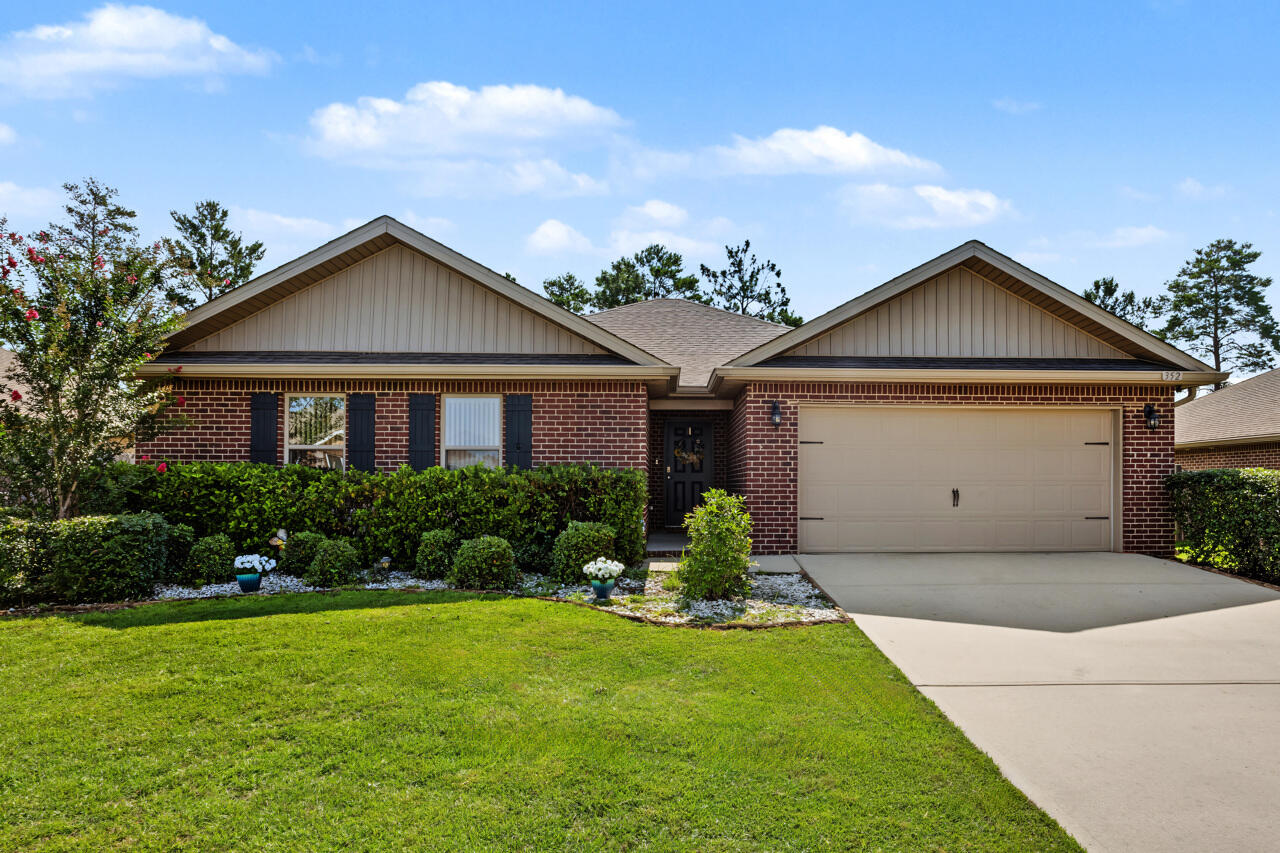 VA ASSUMABLE LOAN AT 3.5% FOR QUALIFIED VA ELIGIBLE BUYERS! Start your next chapter in the highly sought after Redstone Commons neighborhood! Offering a resort-style pool, playground, and common area this neighborhood has an excellent location and amenities. Stepping into  352 Merlin you will love the natural light and open spaces. The kitchen, dining, and massive living area all flow together while the master bedroom and 3 additional bedrooms are split. Outstanding features include: granite counters in the kitchen, custom backsplash, large pantry, recessed lighting and LVP flooring throughout- NO carpet! Whole house gutters, sprinkler system, concrete slab for tools or shed, a fully fenced backyard with gate access to Okaloosa Lane. The covered back porch feels private even while you are right in the middle of everything and has power screen shades for added comfort.