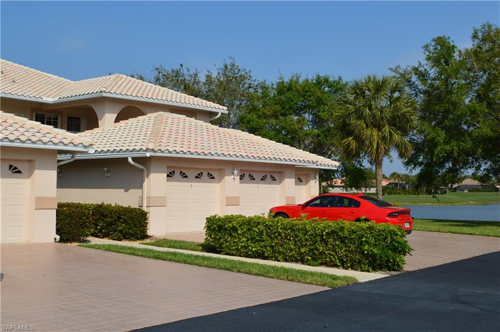 Double fairway views and lake views from this beautiful 3BR/2BA END UNIT 2nd floor condo in Lely Resort! Neat and clean.  Light and airy!  This property is perfectly located for shopping, restaurants and beach goers.  Fifteen minutes to Marco Island OR Naples beaches.  A furnished condo that has storm shutters on all windows.  This condo has a Murphy Bed 'hidden' in the den which can be used as a third bedroom.  The cathedral ceiling provides a spacious feeling for living the good life in Sunstone on the Fairways in Lely Resort.  Joining the fabulous Players Club is optional.  This condo is a 'must see' property!