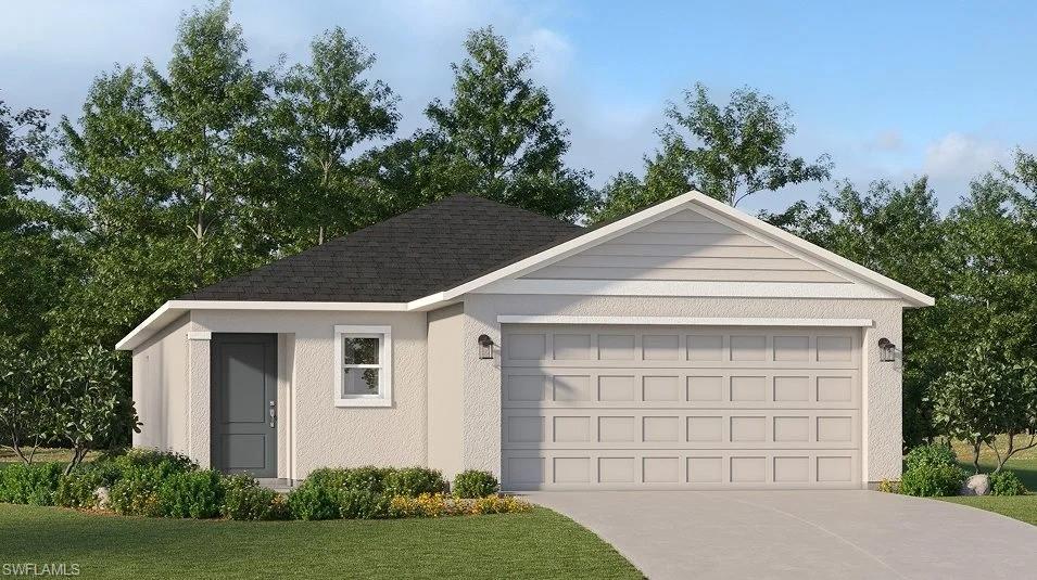 One or more photo(s) has been virtually staged, AI generated or rendered.  Crane Landing is a master-planned community of new single-family homes for sale in North Fort Myers, FL, offering a private dock and an excellent selection of onsite amenities. This home is eligible for flexible financing through builder Mortgage. Step inside this thoughtfully designed 1,429 square foot single-story home and discover a space where style meets functionality. The open-concept living area is anchored by a modern kitchen, complete with durable quartz countertops, a spacious center island and stainless steel appliances including a side-by-side refrigerator and slide-in electric range. Shaker-style cabinetry with designer hardware ensures plenty of storage, while LED recessed lighting and 2" faux wood blinds add a polished touch throughout. The owner’s suite is privately situated in the back corner, featuring a quartz-topped vanity, full-width mirror and walk-in closet. Two secondary bedrooms share a well-appointed bathroom at the front of the home, making it perfect for families or guests. Enjoy the convenience of a new washer and dryer in the laundry room, energy-efficient features like programmable thermostats and a Honeywell T6 Pro, plus peace of mind with hurricane-rated windows, doors and a two-car garage with keyless entry. Homes with this level of finish and attention to detail rarely stay available for long—schedule your tour today! Prices, dimensions and features may vary and are subject to change. Photos are for illustrative purposes only. Estimated delivery date is Aug/Sept 2026.