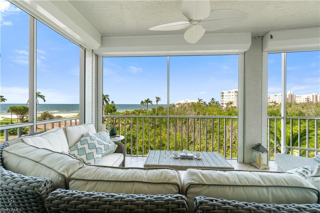 Extremely rare 3 bed/3 bath END-UNIT in coveted “Barefoot Beach Club” with spectacular Gulf views! Uniquely located in the only building on the bayside of Barefoot Beach with unobstructed Gulf views AND West-facing balconies for breathtaking sunsets over the Gulf of Mexico. This coastal unit features an open floor plan, tile floors, electric shutters on the lanai, ample storage throughout & over 2,000 square feet under air. Spacious kitchen includes white cabinetry, stainless-steel appliances, wine fridge & spectacular views of both the bay and Gulf of Mexico from nearly every window. Bathed in extraordinary natural light courtesy of the extra windows available in a rare end-unit. Custom furnishings negotiable. Nearby to the BRAND NEW CLUBHOUSE with state-of-the-art fitness center & resort-style pool. Barefoot Beach residents enjoy 3 miles of beach, 2 pools/spas, manned/gated entry & on-site mgmt. OPTIONAL “Club at Barefoot” offers tennis, 2 restaurants & beachside food/bev/chair service. Excellent Collier County location minutes to Mercato, Waterside & easy access to RSW Airport.