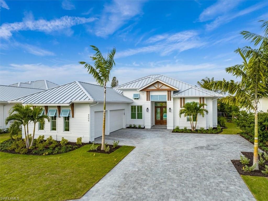 WEST OF US-41, ELEVATED to "X" FLOOD ZONE! This home is MOVE-IN READY! Welcome to Coconut Landing, a new construction community west of US41 in Estero. This community consists of just 25 coastal contemporary single family homes, each with standing seam metal roofing, impact windows & doors throughout, and in the X flood zone! 4506 Seagrove Landing Way is a Palm plan featuring 12' ceilings throughout (14' vaulted great room ceiling), 10' pocket sliders, walk-in pantry, and an open concept main living area leading to three bedrooms with walk-in closets (dual WIC's in the primary suite), a light and bright office, and three full bathrooms. Material features include Pompeii quartz countertops, wide plank CoreTec LVP flooring, KitchenAid appliances, and custom tile and cabinet selections. Outside, the stone pool deck and large covered living area lead to the swimming pool and spa surrounded by a landscaped back and side yard for privacy and relaxation. AMENITIES & MEMBERSHIP: The following amenities listed are at the Hyatt Regency Coconut Point and Spa approximately 1/4 mile from
Coconut Landing: lap pool, adult pool, lazy river, restaurants, fitness, spa, sauna. Coconut Landing residents enjoy a free one year membership to the Regency Hyatt Coconut Point Resort and Spa, with the option to renew thereafter (no obligation; membership is $8,500/year for up to 5 household members; see supplements, subject to change). This membership does not include access to the private Pelican Landing beach park. HOA DUES of $2,166/quarter include common area landscape, fenced pet play area, high speed 980mbps CenturyLink (Quantum) internet, keypad gated community entry, street lighting PLUS weekly cleaning and chemical balance of homeowner swimming pool and spa, weekly homeowner landscape maintenance, lawn irrigation, exterior landscape pest control.