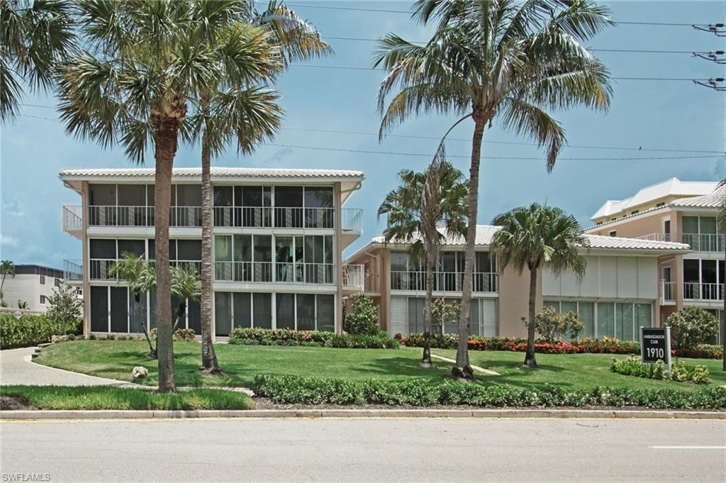 Renovated first floor 2 bedroom 2 bath  across from Edgewater Beach hotel, beach access  short walk.
Small intimate complex with large pool, and boat dock access.  lovely kitchen opens to great room and glassed in lanai for extra living space with views West.  One assigned parking