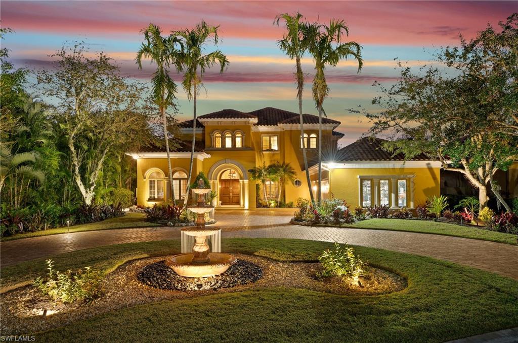 Prepare to be enchanted by the prestigious 5426 sq ft, two-story Tuscan Villa of Isla Del Sol, boasting 5 bedrooms, 5-bathroom ensuites, an office, and two half baths. Enriched with Mediterranean architecture, every detail exudes opulence and charm, from the Napoleon-style design to the grand gathering spaces. Strategically tucked behind the 15th hole of The Rookery, experience luxurious golf course living with unmatched privacy. Arched niches, vaulted ceilings, impact glass, plantation shutters, crown molding, and 8” baseboards elevate every corner. French doors reveal a master suite with direct pool deck access. A whimsical stair rail and fireplace frame the mesmerizing 20’ window feature, perfect for entertaining. The kitchen boasts a 300-bottle wine cooler, two sinks, islands, dishwashers, and ovens. Zero corner, pocket slider doors expand the living space to the Lanai and Summer Kitchen. This home is an entertainer's dream come true. Prepare to be amazed when you see it for yourself—luxury and elegance await! Schedule your viewing today and step into a world of unparalleled sophistication. Don't miss your chance to own this exquisite piece of paradise!