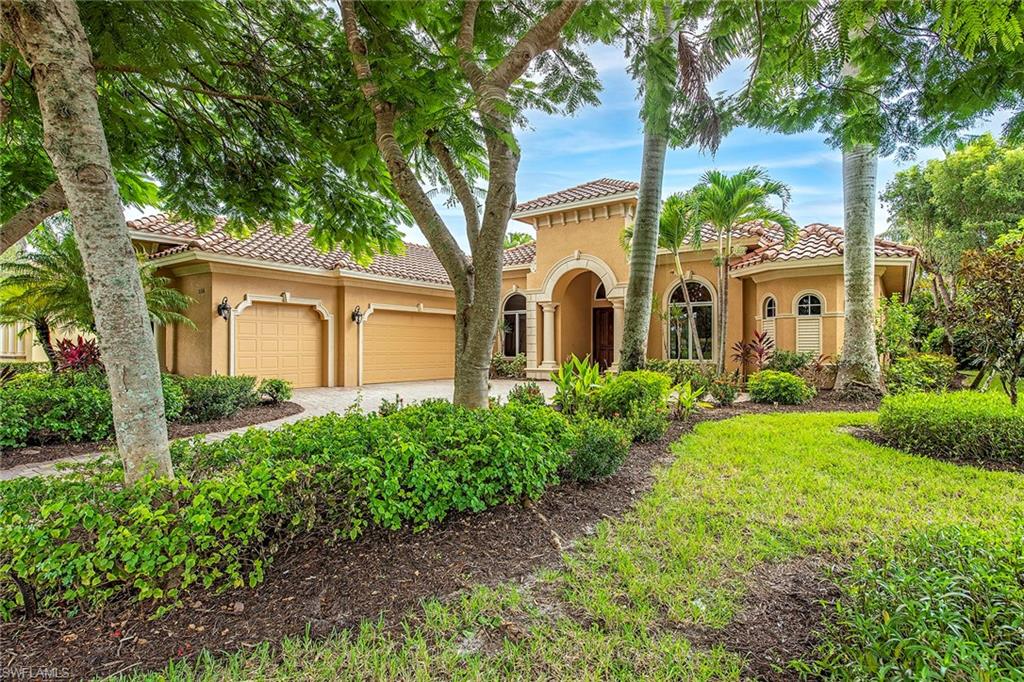 This beautiful custom home by America South Builders is newly painted and ready for occupancy. Stunning entry & great room with telescoping doors to a spacious & inviting lanai. Tile floors, lighted tray ceilings & crown moldings throughout are some of the superior upgrades. Stunning and highly desirable mahogany entry doors enhance the living area. The formal dining environment is inviting and elevated by an exceptional contemporary chandelier. Known for beautiful kitchens, the builder created a warm & sophisticated atmosphere with custom cabinetry, fine moldings and trim. Stainless steel appliances with natural gas cooktop. Beautifully finished guest bathrooms. A wonderful living area with 12-foot ceilings and 8-foot doors throughout, this custom home is ready for your updated touches. Enjoy the professional closet systems in all the bedrooms. The lanai area includes a full outdoor kitchen. Poolside living is delightfully lush and private. A three-car side-load garage, southern exposure & golf course view with professional landscaping completes this gracious living environment. Close to the wonderful amenities of Marco Island and Old Naples, this home is perfectly situated.