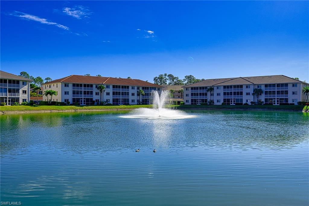 Move right into this beautifully renovated 2 bedroom condo with a fabulous lake/fountain view!  This lovely condo is situated right in front of the fountain so you'll enjoy the beautiful view and the peaceful sound of the fountain!  Some of the many features and upgrades include hurricane impact windows and doors, an updated kitchen with granite counters, stainless steel appliances and a built in bar with extra cabinets and a wine cooler, beautiful tile flooring, plantation shutters, closet shelves, designer fans and lighting and more.  The floor plan is open and spacious with no wasted space. Blue Heron residents enjoy a clubhouse and pool and very reasonable fees!  The buildings are being painted and new roofs are being installed.  Located just minutes to shopping, restaurants, 75 and downtown Naples!  If you're looking for a great neighborhood with low fees and a short drive to the beach - look no further!