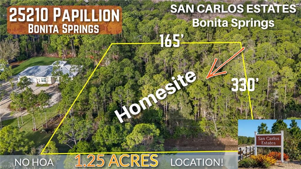 DREAM HOME LOT OPPORTUNITY!! 1.25 ACRE GEM IN BONITA SPRINGS READY FOR YOUR DREAM HOME!! "Space in San Carlos Estates" on a beautiful street surrounded by HIGH END CUSTOM NEW HOMES!! Opportunity to buy land for your dream build in one of the most desirable neighborhoods in SW Florida!! Acre + properties, Privacy, No HOA, Outbuildings Allowed, Sports Courts Allowed, Playfields, Personal Parks, Outdoor Gyms, Space for your toys, the options here are limitless and NO BOARD OR FUN POLICE TO TELL YOU NO!! Homes in the Caliber of 2-3 MILLION are being built throughout the neighborhood!! Centrally located close to 41; the beaches, shopping, dining, Coconut Point, Downtown and more!! Privately gated on one end of the community to prevent through traffic keeps this "one of a kind" neighborhood quiet, safe and peaceful for wooded bike rides, golf cart rides, jogging, long walks and more! Wetlands determination has been completed. There are .46 Acres of wetlands on the property bringing the total usable acreage to approx. 1 acre as approved!! Great news is that the mitigation credits for .17 acres of wetlands have been paid by the seller and permit just needs to be renewed!! This is a huge time and money savings and should have you ready to build in 6 months or less!! The remaining wetlands are towards the front of the property, enhancing the privacy while you enjoy the beauty of some preserved nature!! The estimate to handle the permit renewal is $1,500 - $4,500 through Tropical Environmental! Offer today!
