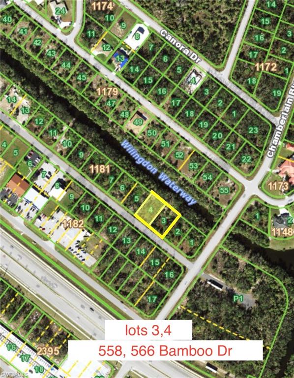 COMMERCIAL LOTS 558, 566 BAMBOO DRIVE ARE 2 ADJACENT VACANT LOTS. $80,000. ( $40,000 EACH) SOLD AS A PACKAGE.  FLOOD ZONE X   BEST USE:   • Small-scale medical office or professional services  • Storage facility or build-to-lease commercial strip  • Flex space for personal services or contractor trade offices