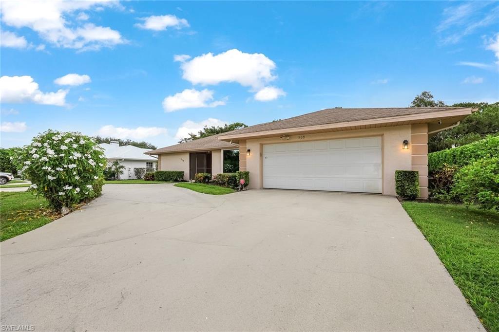 One or more photo(s) has been virtually staged, AI generated or rendered.  Whether you’re searching for a full-time family home, a seasonal Florida retreat, or an investment property with unlimited rental potential, this rarely available single-family residence offers exceptional versatility and value.
Boasting nearly 2,200 square feet of thoughtfully designed living space, this single-story home features 3 bedrooms plus a flexible den/home office that is currently open to the primary suite but can easily be enclosed to create a nursery, private office, fitness room, or sitting area.
Step inside to an inviting open-concept floor plan where the living room, dining area, and kitchen flow seamlessly together, creating the ideal space for both everyday living and entertaining. A wall of sliding glass doors fills the home with natural light and opens to a spacious screened lanai overlooking a private, tropical backyard—perfect for enjoying Southwest Florida’s indoor-outdoor lifestyle.  The kitchen overlooks a comfortable family room, while the split-bedroom floor plan provides privacy for owners and guests alike. Two guest bedrooms share a full bath, making the layout ideal for families, visiting friends, or seasonal residents.  Recent updates include newer flooring throughout the main living areas and an updated primary bath featuring a stylish white vanity and a beautifully tiled walk-in shower. The windows have been replaced with hurricane impact and there is an accordion shutter to protect the sliding doors. Located in the highly desirable Palm River area served by top-rated schools, this home appeals to families seeking an excellent educational environment, seasonal homeowners looking for a low-maintenance Florida getaway with no HOA obligations, and investors seeking maximum flexibility with no rental restrictions. Enjoy the freedom of homeownership without HOA fees, rental limitations, or unnecessary rules—an increasingly rare find in today’s Naples market.