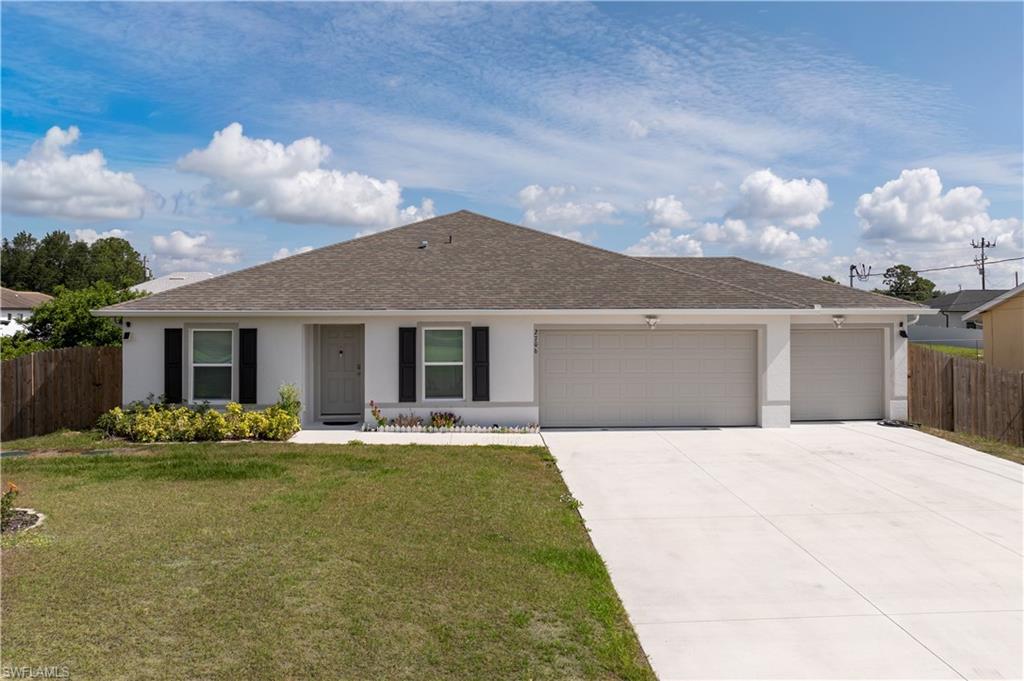 Property can be Rented with Option to Buy! Welcome to this stunning 2024-built ranch-style home for rent in Lehigh Acres! Situated on a spacious 10,892 sqft fully fenced lot on a quiet private street, this move-in ready residence offers 4 bedrooms + den, 2 bathrooms, and a 3-car garage with 1,805 sqft of modern living space. Enjoy an open-concept floor plan featuring a large kitchen with breakfast island, ample cabinetry, and generous living and dining areas perfect for everyday living and entertaining. The versatile den is ideal for a home office, playroom, or flex space. Additional highlights include a whole-house reverse osmosis water treatment system, screened lanai, oversized paved driveway with parking for 6+ vehicles, and a spacious primary suite with walk-in closet and private bath. Conveniently located just minutes from HCA Florida Lehigh Hospital, Walmart, shopping, dining, and everyday conveniences. Don't miss this opportunity to enjoy the comfort and privacy of a nearly new home in a great location. Call today for a private showing!