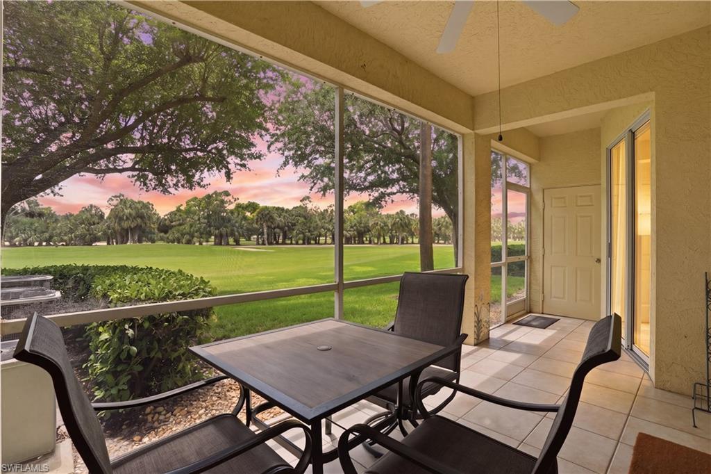 Welcome to this light-filled first-floor TURNKEY residence overlooking the golf course in Highland Woods, ready for its new owners. This thoughtfully designed on-bedroom PLUS DEN, two-bath home with a desirable offers both comfort and privacy, along with the opportunity to add your personal touches. The open-concept living, dining, and kitchen areas flow seamlessly together and lead to a screened lanai with southern exposure, providing beautiful golf course views and abundant natural light throughout the day. Well-maintained and inviting, this residence is ideal for full-time living or a seasonal retreat. Heathermoor at Highland Woods offers a bundled golf lifestyle within a gated community known for its convenience and exceptional amenities, including a beautiful clubhouse, 18-hole Gordon Lewis–designed golf course, fitness center, tennis, bocce, pickleball, and a vibrant social calendar. Ideally located just off US 41, the community is just 4 miles from Bonita Beach, directly across from The Promenade, 5 minutes to Coconut Point, and only 15 minutes to RSW Airport. This home features golf course views, southern exposure, plantation shutters throughout, quartz countertops (2021), updated lighting and ceiling fans (2021), new flooring (2021), one assigned carport space, and an additional storage unit. The living and kitchen areas offer an open-concept layout with direct access to the screened lanai and include stainless steel appliances (2021). The primary suite features private lanai access and a walk-in closet with built-in shelving, while the primary bath includes a walk-in shower. The den, currently being utilized as a second bedroom, is privately separated with barn-style doors and offers space for an optional closet. Opportunities like this, with scenic views and proximity to all that Bonita Springs has to offer, are hard to find. Don't miss this one as it is well-priced and move-in ready.