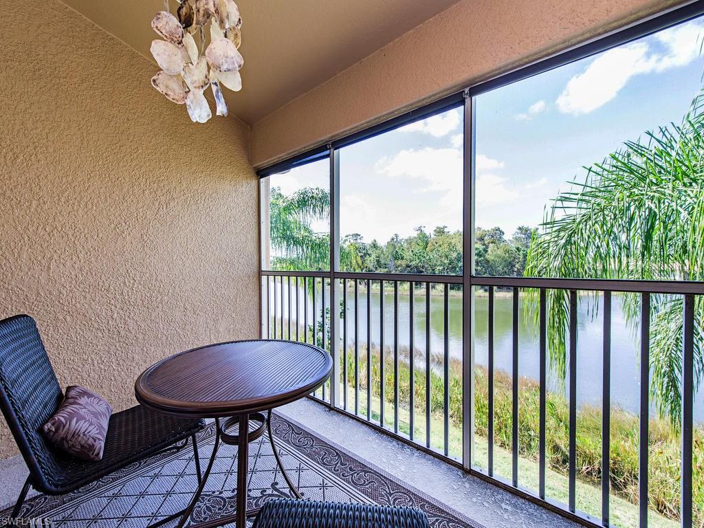 C.12834 -Fabulous LAKE views! Rarely available floor plan, IMMACULATE 2 bedroom, 2 bath second flr condo w/ soaring ceilings! Feels like new! Beautifully turnkey furnished for your convenience. Upgraded granite kitchen, Stainless appliances, diagonal tile throughout living areas & den, newer carpeted bedrooms & recently painted interior. Updated AC & water heater. Carport w/additional locked storage. Very accommodating for a winter retreat or vacation getaway. There's something special at Bella Terra for everyone, a great place to enjoy upscale living, especially in this affordable price range. Top notch amenities as you'd expect in exclusive country clubs, including guarded gate house, fabulous Resort-style clubhouse, pool & spa, 24 hr. fitness center, on-site activities director, secured children's play area, sand volleyball courts, bocce & tennis courts, basketball, even an in-line skating rink. Located in central Estero near I-75, Florida Gulf Coast University, Miromar Outlets, library, restaurants, Convenient to SW FL Intntl airport, beautiful SW FL beaches, Coconut Pointe & Gulf Coast malls, movies & so much more! Subject to 2017 seasonal lease, buyer receives rental income!