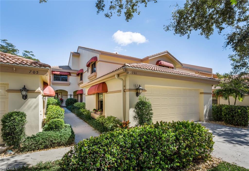 Panoramic lake and golf course views!  Welcome golfers and non-golfers to paradise in this gated community ‘The Forest’.  Furnished  3Bd/2Ba bright first floor unit, 2 car garage. Large great room w/ built-in wet bar, wood burning fire place, & sliders to the enclosed lanai w/ private views. Kitchen offers plenty of storage, w/ quartz countertops, refaced cabinets, eat in kitchen overlooking golf course and lake, formal dining area  w/ custom built-in wall unit & shelving.  Master suite offers dual sinks, large walk-in shower, 2 walk-in closets. Split second & third bedroom which is separated by second bath offers complete privacy for your guests.  Inside laundry room w/ extra storage cabinetry. Fairway Woods residents have access to their own community heated pool, spa, & building for social activities. Memberships are available, but ‘NOT MANDATORY: 2 championship golf courses, dining, fitness center, social activities, tennis, & bocce ball. Finest of South West Florida living in a location, close to beaches, shopping, SWR airport, home of the spring training of the Boston Red Sox & Minnesota Twins, & two state colleges, Florida Gulf Coast University/ Florida SouthWestern College)