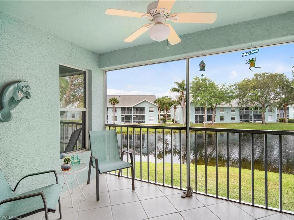This THREE BEDROOM END unit has been very well maintained by the original owner and never rented.  Located on the second floor, it features high ceilings as well as panoramic views of the lake and fountain with Southwest exposure.  The owner has replaced the HVAC, hot water heater and installed a frameless shower door in the master bathroom.  Quiet setting around the back of the complex away from road noise and steps to the second pool.  Covered parking space (carport) included.  Piper's Pointe is a well-established complex with LOW CONDO FEES in a prime North Naples location. The roofs were replaced after Irma and last year the building exteriors were painted and the roads were freshly blacktopped.  Pet friendly too!