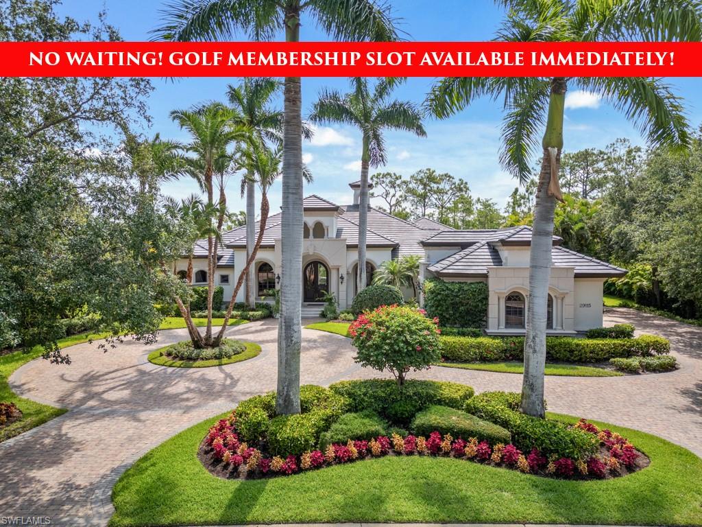 Located in the Mediterra Golf & Beach Club of Naples - GOLF MEMBERSHIP AVAILABLE IMMEDIATELY! Residing in the Teramo neighborhood of Mediterra, this stately single-story McGarvey-built estate offers exceptional curb appeal, showcased by a brick-paver motor court and lush tropical landscaping leading to a raised gallery foyer. The formal living room features dramatic mulled picture windows framing sun-filled views of the shimmering lake and the 6th hole of Mediterra’s North Course. Soaring coffered and tray ceilings, crown moldings, recessed art niches, and neutral travertine stone flooring grace the main living areas throughout. A den/office features wood flooring and custom built-ins, while the formal dining room is enhanced by custom display cabinetry with dual refrigerated wine storage and French doors opening to a private side courtyard. The chef’s kitchen showcases illuminated Cristallo quartzite countertops, abundant white wood cabinetry, an oversized center island with dual Fisher & Paykel dishwashing drawers, Viking 6-burner gas cooktop with hood, Viking double wall ovens and microwave, Sub-Zero refrigeration, KitchenAid refrigerated drawers, a walk-in pantry, extended glass tile backsplash, and a large mulled picture window, complemented by an adjacent wet bar and a breakfast nook ideal for effortless entertaining. The primary suite is a luxurious retreat featuring premium wood flooring, an extended sitting area with bow window wall, two walk-in closets with custom cabinetry, French doors opening to the pool, and a morning coffee bar. The recently renovated spa-inspired primary bath offers quartzite counters, porcelain plank tile flooring, gold hardware finishes, a stand-alone soaking tub, floor-to-ceiling walk-in shower with transom window and multiple showerheads, bidet, his-and-hers water closets, and Murano Venetian mirrors. A recently renovated powder room adds a refined touch for guests. Outdoor living is exceptional, featuring eastern exposure, a covered and screened lanai with travertine flooring, zero-corner sliding doors, a fully equipped summer kitchen with built-in gas grill and sink, dining, seating, and a gas fireplace. The open-air sun deck surrounds the custom pool with integrated fountain and spillover spa, complemented by a covered rear porch and fenced pool deck overlooking tranquil lake and golf views. Additional highlights include a four-car garage, home generator, SONOS sound system, and impact windows with storm shutters. Mediterra is one of Naples’ most prestigious luxury golf & beach club communities, offering 2 Tom Fazio championship golf courses, a private beach club w/ restaurant & bar, tennis, pickleball, bocce, a state-of-the-art fitness center, scenic biking & jogging trails, and dining at the private country club. The Mediterra beach club provides an exclusive Gulf-front escape with a 2-story, 10,000-sq.ft facility featuring indoor & outdoor dining, heated pool, sundeck, and full cabana beach service.