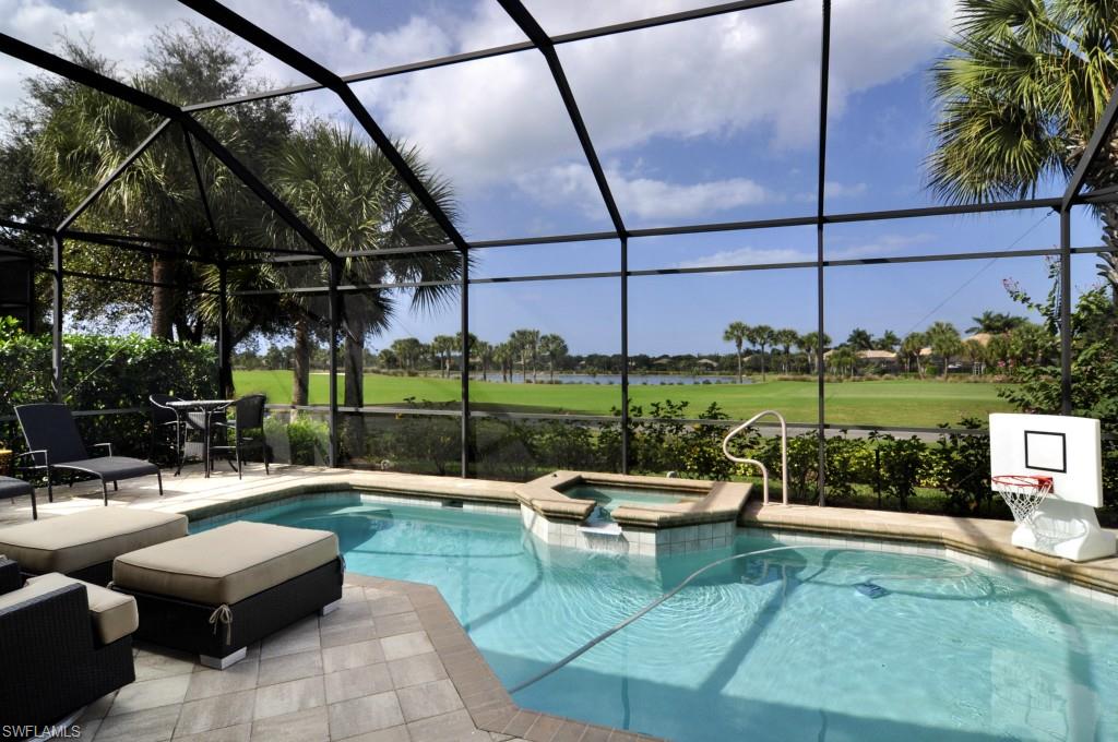This fabulous Executive Home is a 2,231 sq. ft. "Oakwood" model with a western lake view and overlooks the fairway on Copperleaf's first hole.  This popular Oakwood floor plan features a spacious great room plus 3 bedrooms, den, pool and spa.  The home has tiled floors in the main living area, pavers on the lanai and much more.  Membership in the Copperleaf Golf & Country Club is included with home purchase and Copperleaf residents have membership options for The Brooks private gulf front Beach Club, Fitness Center & Spa, Rosie Spoonbills Restaurant and Commons Club.  Additionally, you are located just five minutes from the Coconut Point Mall with more than 20 restaurants, 80 shops and a 16 screen movie theater.  COME BE A PART OF THE BROOKS!!!