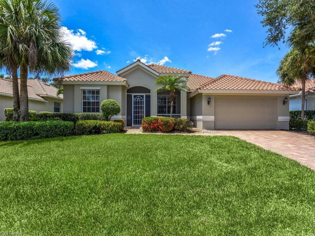 NOT IN A FLOOD ZONE! This single family POOL home has a stunning golf course view in rear. Recently updated w/ brand new (2026) Maytag washer & dryer manufactured by Whirlpool, new (2026) GE (25.1 cu. ft,) refrigerator, new pool screening including picture window & new pool cage (2026), all new irrigation sprinklers (2025), new My Q Smart motor for garage door (2023), new hot water heater (2021), and new roof (2020). This home has been meticulously cared for and gently lived in w/ luxury features throughout. The interior features a wonderful living & family room layout, fully screened-in front porch with French doors at entry, view of golf course right from first steps into the foyer, plantation shutters, open concept kitchen, formal dining room, breakfast bar & breakfast nook, split bedroom floor plan, & a laundry room w/ cabinetry on both sides & utility sink. The home offers two private living areas: a guest wing with two bedrooms and a full bath, plus a separate fourth bedroom/den with its own bath and sliding door. The garage has a wall to wall epoxy flooring including baseboards, shelving on both sides, a lighted workbench area and new flush mounted LED overhead lighting (2026). You will love relaxing in the sun on the massive pool lanai w/ pool shower, covered sitting area, grill area, and heated pool w/ integrated spa. Beautiful curb appeal w/ amazing tropical landscaping on entire perimeter of the home, including privacy hedge on backside of pool cage. Driveway, sidewalk and patio have pavers. For storm protection the home offers electric shutters on the lanai and manual shutters for all remaining windows and doors to the house. Hidden Links a gated community situated in the highly desired Gateway area. The Club @ Gateway offers a country club setting w/ social & golf memberships available. Very convenient location- close to I-75 and to the Spring Training Fields of the Boston Red Sox & the Minnesota Twins, short drive to the beaches that line the Gulf of Mexico, RSW airport, and surrounded by tons of entertainment, dining, & shopping options!