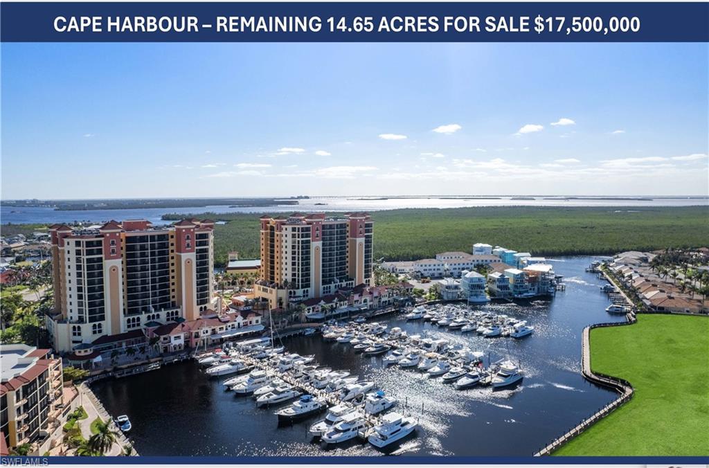 Great opportunity to purchase the last two remaining parcels in the META Section of Cape Harbour.  The parcels include a 7.97 vacant acre waterfront parcel adjacent to the Cape Harbour Marina at 5803 Overseas Way and the 6.67 acre parcel at 5703 Cape Harbour Drive.  The 5703 Cape Harbour Drive parcel includes a 3,160 sf. Sales Center which may be used as a Sales Center, Restaurant, Office or other commercial use.  Mixed use is permitted on both properties and future development may occur under three different options:  1) on the Prior PDP and PDP amendments previously approved, the Marina Villas approved site plans or under the existing MX land use and C zoning district. The 5803 property has infrastructure in place and has the ability to have boat slip spaces along its waterfront.  Please call for additional information.