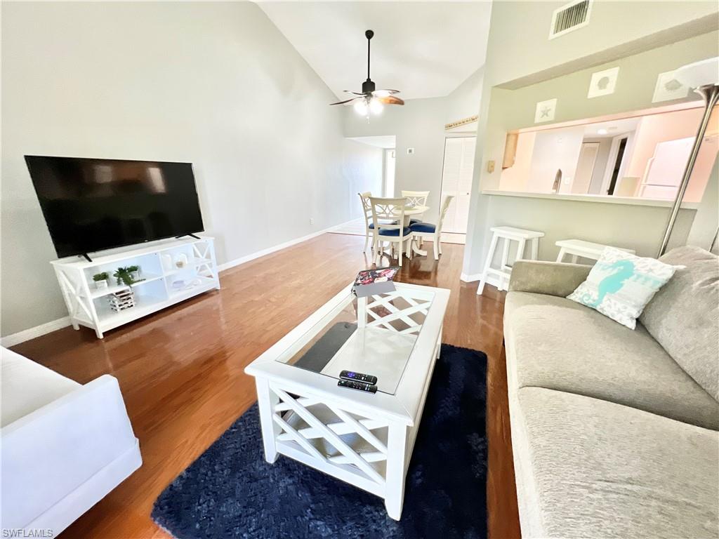 Outstanding location! Located just minutes from Fort Myers Beach and Sanibel Island. This fully furnished/turnkey 2/2 condo allows you to move right in and begin enjoying everything that SW Florida has to offer instantly. Hardwood and tile flooring throughout. Newly painted bedrooms. Large main bedroom with plenty of room for seating and sleeping. High vaulted ceilings in the living area and dining area. Private balcony/lanai with entrances from both the living room and the main bedroom. Conveniently located off Gladiolus between A&W Bulb and Bass Road, the quaint 80-unit community of the Villages of Ascot features plenty of amenities - including clubhouse and community pool, shuffleboard, tennis and pickleball courts. Exceptionally well maintained and offered TURNKEY FURNISHED. Great investment opportunity with low maintenance. Ideally located near area beaches, shopping, plenty of dining options, and just a short ride to RSW Airport. Call today to schedule your private showing!