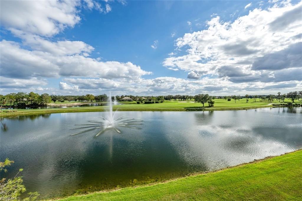 C7944Boasting panoramic golf and multiple lake views with Southeast exposure, this magnificent 2007 penthouse offers extraordinary privacy in all directions from the 385 SF screened lanai! Upon entering, you'll enjoy your choice of private elevator, or elegant stairs with newer Acacia wood treads and tasteful chair rail. Freshly painted in neutral tones, this Francesca floorplan has been lovingly improved by just 2 lucky owners. No carpet to replace, flooring is diagonally-laid tile in living areas and recently-installed wood in the en suite bedrooms/office. Volume coffered ceilings, a cozy electric fireplace, extra storage added under the stairs, an extra door created into the primary closet with luxurious closet system, frameless shower in the primary bath, and plantation shutters are just a few of the features you'll love. The oversized island kitchen overlooks "those views" and opens into the bright great room. Impact glass thruout and electric shutters on the lanai provide total peace of mind. Both ACs recently replaced. Avellino Isles boasts the Vineyards' best amenities: Jr. Olympic pool/spa, recently redecorated clubhouse with kitchen, large fitness center, tiki hut, grills, etc.