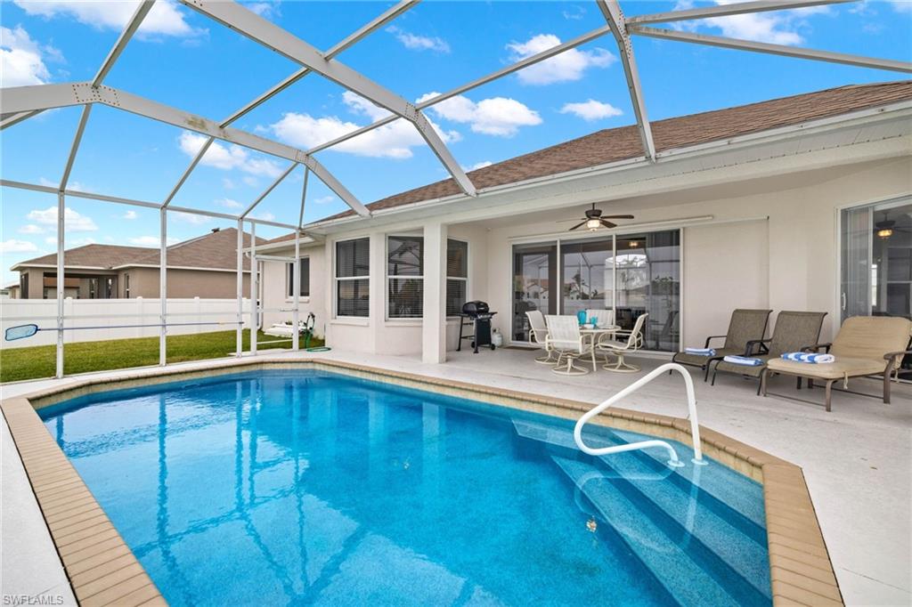 This is a VACATION RENTAL only. Owners will not consider annual rentals. Weekly rentals are welcome.
Villa Grace is a 3-bedroom, 2-bathroom off-water property with an electric-heated pool. This home sleeps a maximum of 11 guests (including children) and will accommodate up to 2 pets that do not exceed a combined weight of 35 lbs. Please inquire for possible pet exceptions.

· · · · · PROPERTY PERKS · · · · ·
- High chair
- Pack & Play
- Pool table
- Bicycles
- Pet friendly
- Fully fenced-in backyard

· · · · · LOCATION · · · · ·
- Located in Northwest Cape Coral
- Close Coral Oaks Gulf Course
- Close to Matlacha Isles with local dining and shopping

· · · · · LIVING AREAS · · · · ·
- Flat-screen TV
- Comfortable seating
- Game area with a pool table

· · · · · KITCHEN & DINING · · · · ·
- Fully equipped
- Dining area with seating for 6

· · · · · BEDROOMS · · · · ·
- Primary Bedroom: King bed, sliders to the pool & flat-screen TV
- 2 Guest Bedrooms: 1st has two Full beds & flat-screen TV, 2nd has a Queen bed

· · · · · BATHROOMS · · · · ·
- Primary Bathroom: Shower, soaking tub & two sinks
- Guest Bathroom: Shower/tub combo

· · · · · OUTDOOR LIVING · · · · ·
- Electric heated pool
- Eastern pool exposure
- Dining area with seating for 4
- Sun loungers
- Grill
- Fully-fenced in backyard

· · · · · THIS HOUSE IS GREAT FOR · · · · ·
Families looking for an off-water property with fun amenities